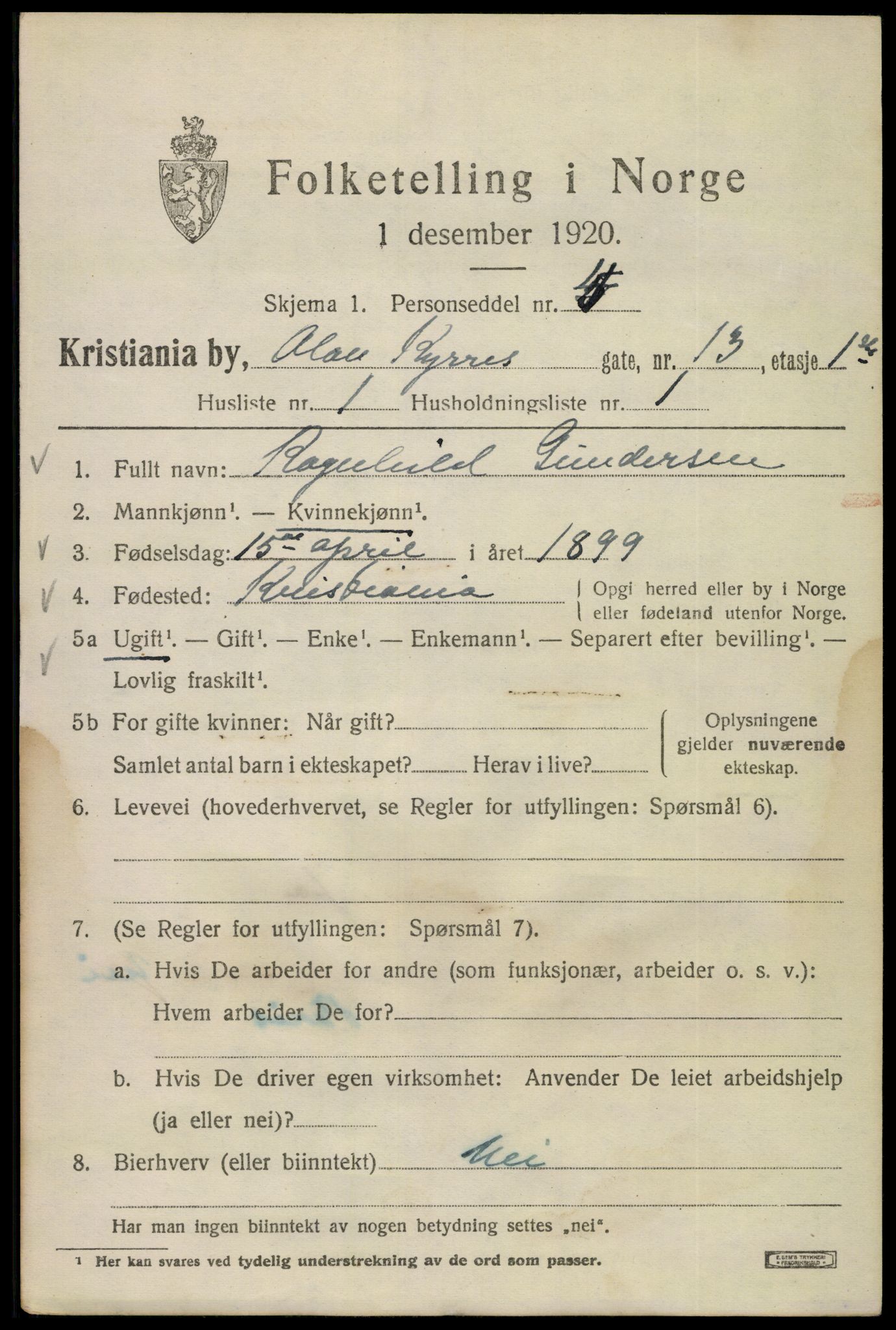 SAO, 1920 census for Kristiania, 1920, p. 432819