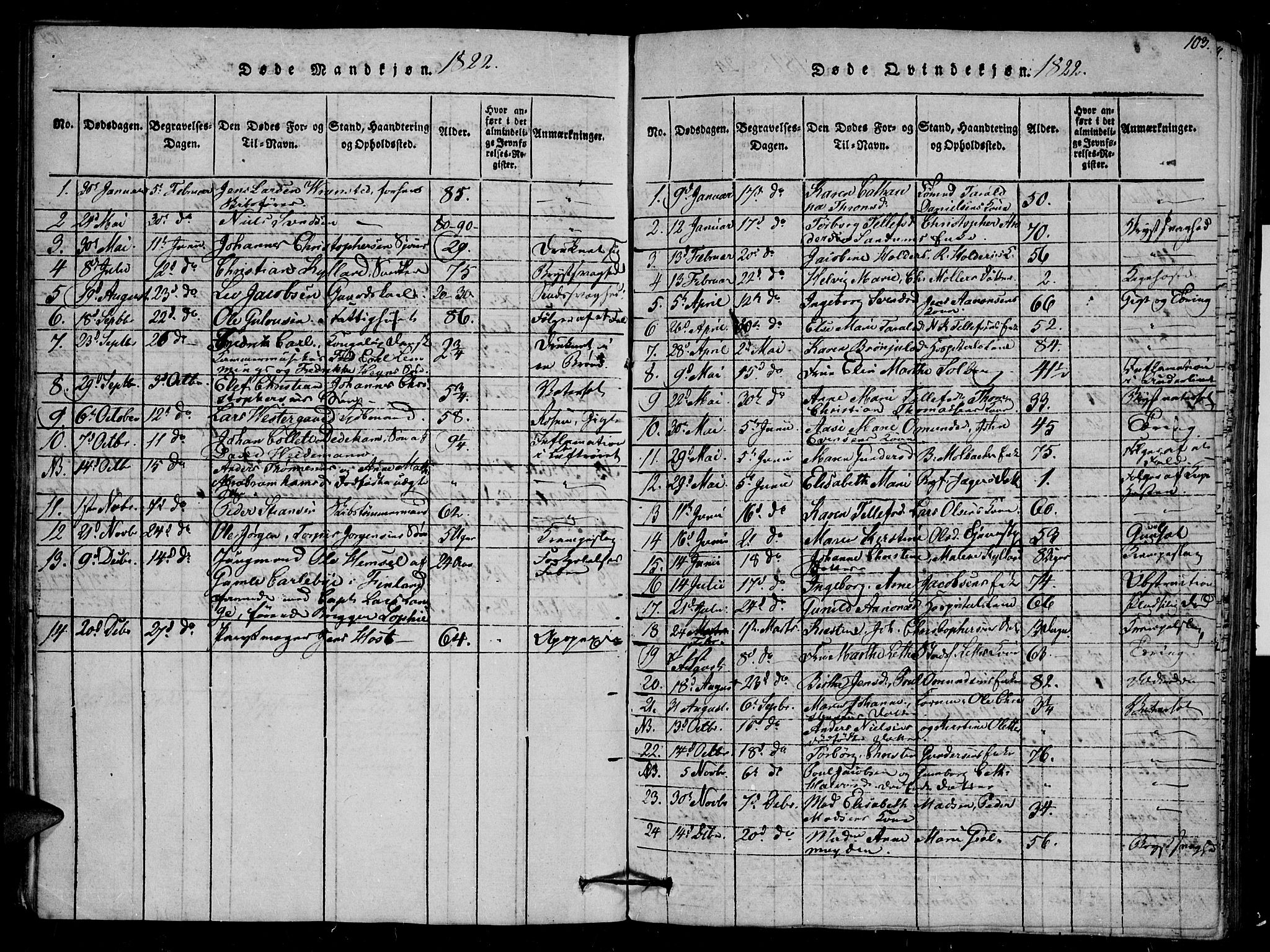 Arendal sokneprestkontor, Trefoldighet, SAK/1111-0040/F/Fb/L0001: Parish register (copy) no. B 1, 1816-1838, p. 102