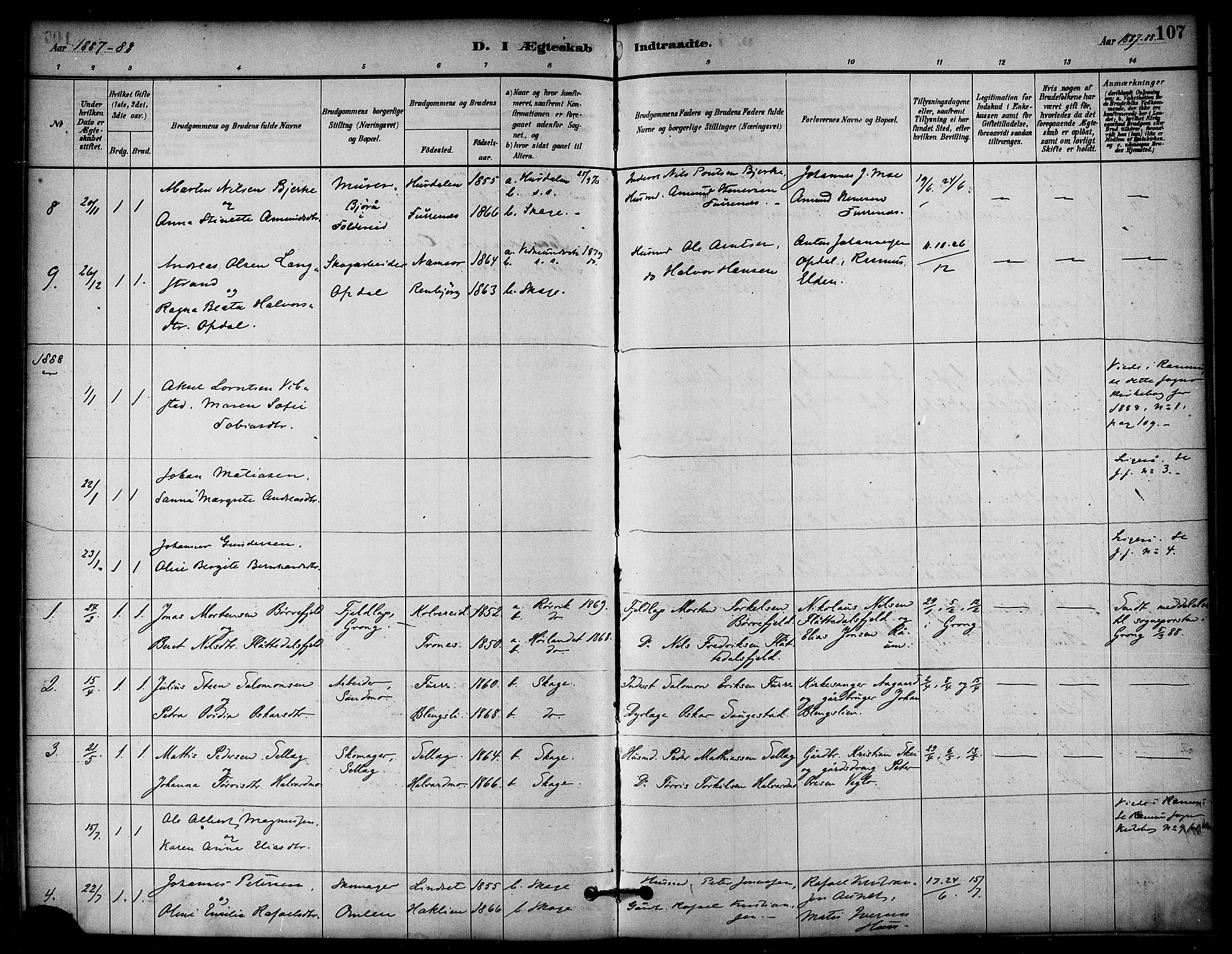 Ministerialprotokoller, klokkerbøker og fødselsregistre - Nord-Trøndelag, SAT/A-1458/766/L0563: Parish register (official) no. 767A01, 1881-1899, p. 107