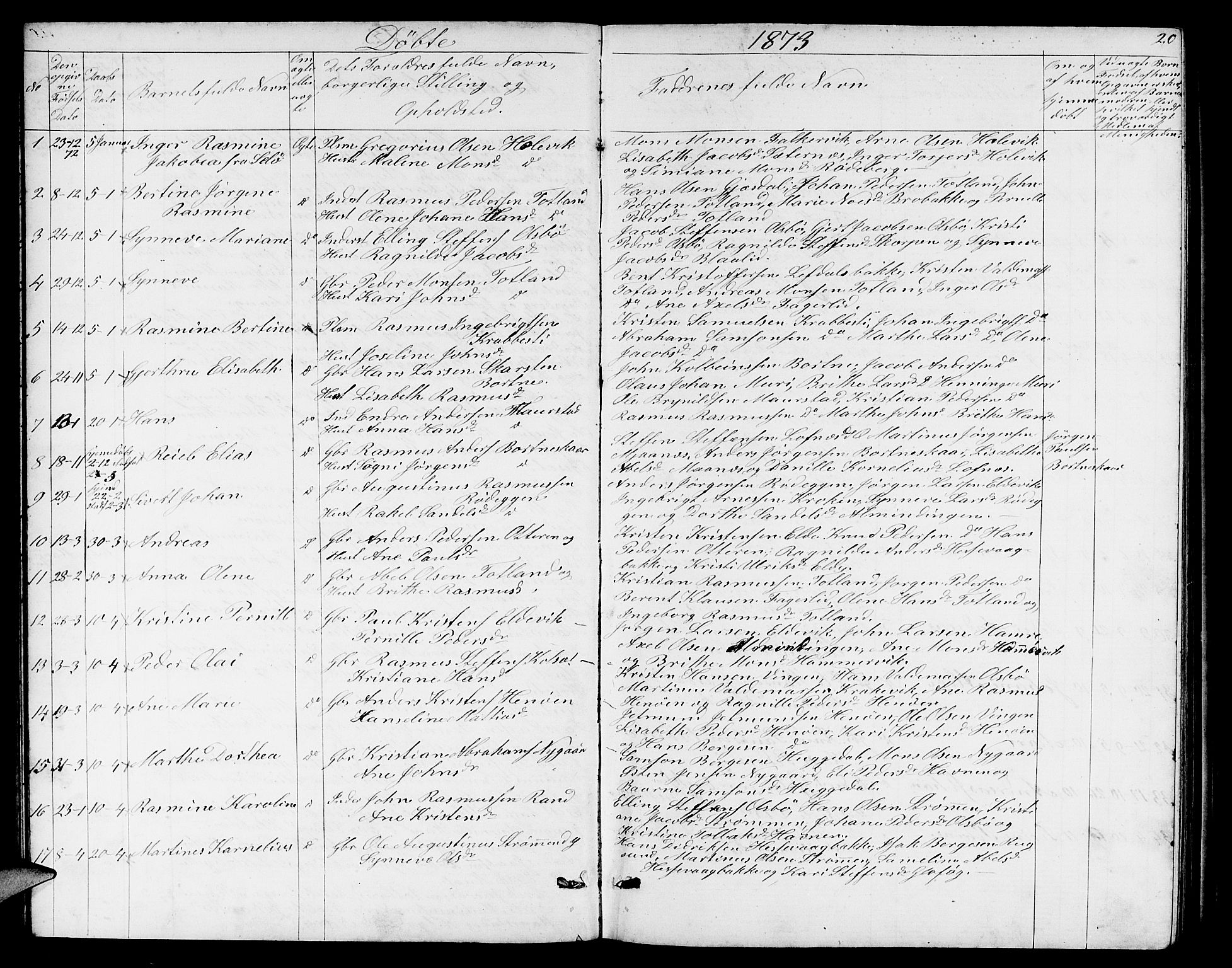 Davik sokneprestembete, SAB/A-79701/H/Hab/Habc/L0001: Parish register (copy) no. C 1, 1866-1888, p. 20