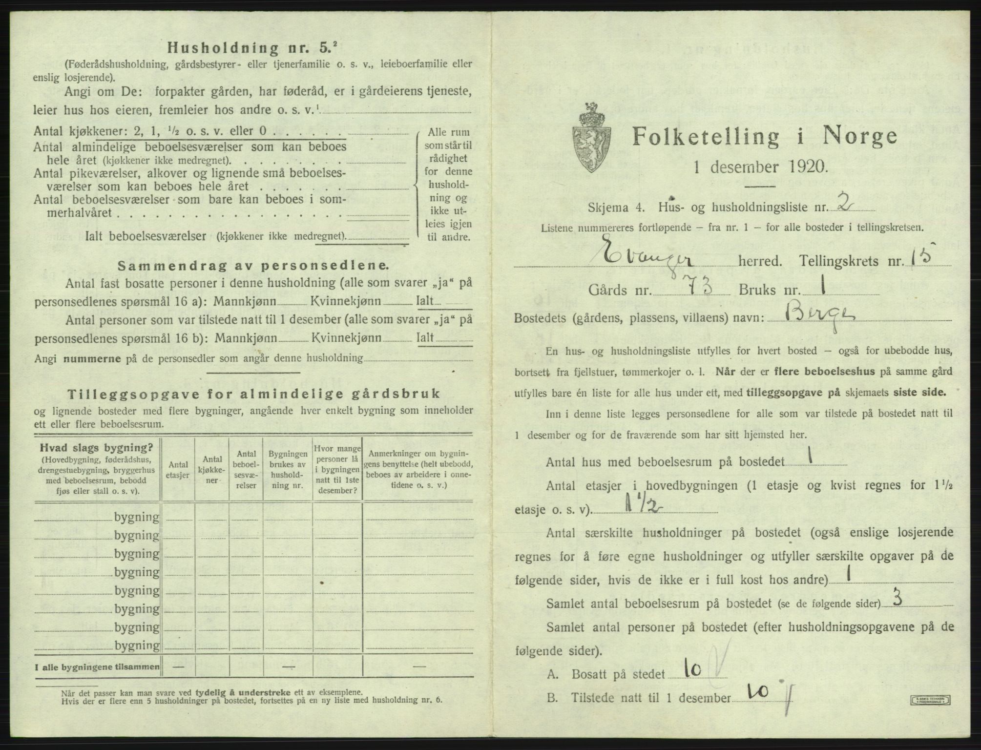 SAB, 1920 census for Evanger, 1920, p. 659