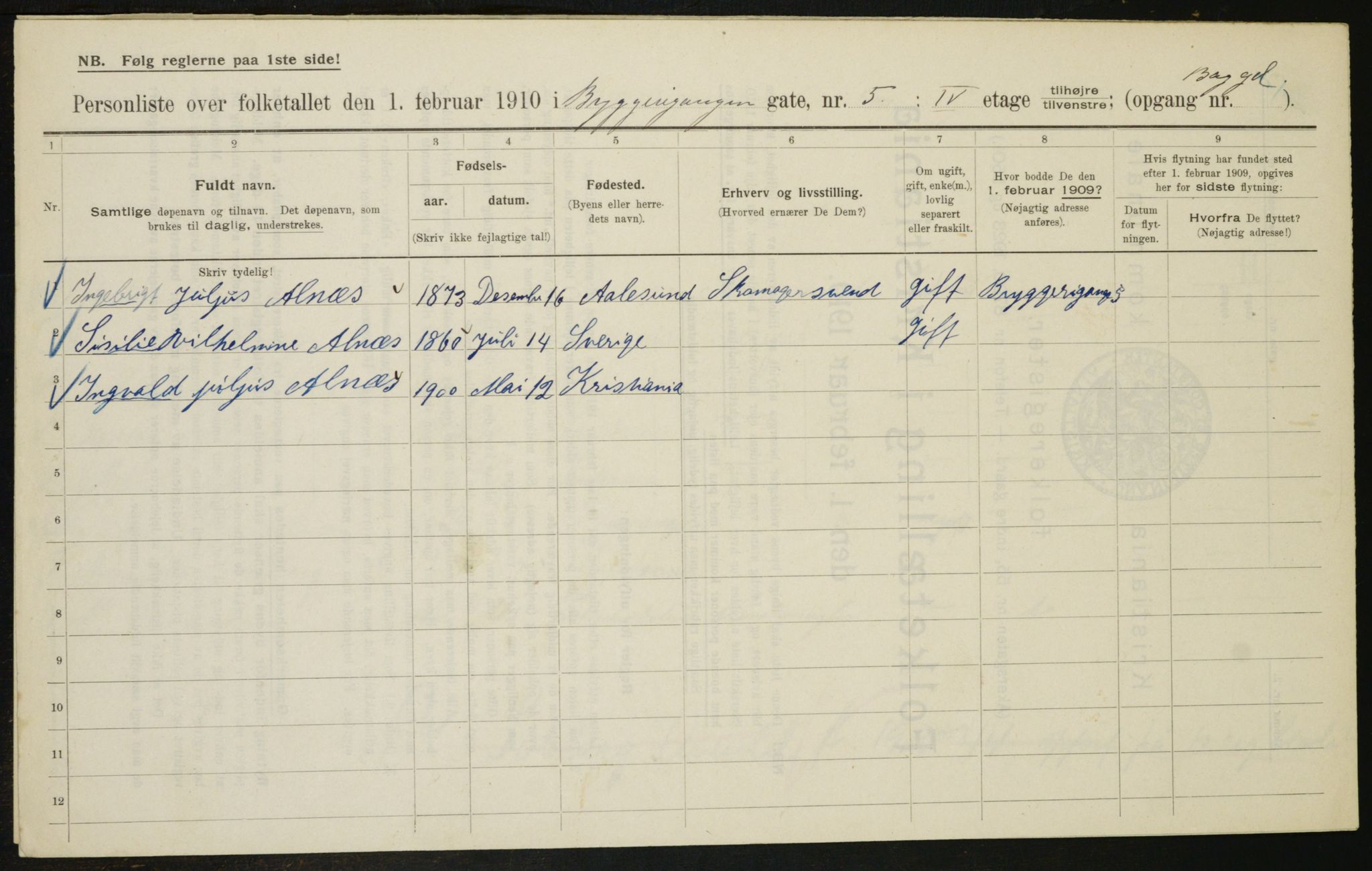 OBA, Municipal Census 1910 for Kristiania, 1910, p. 9852