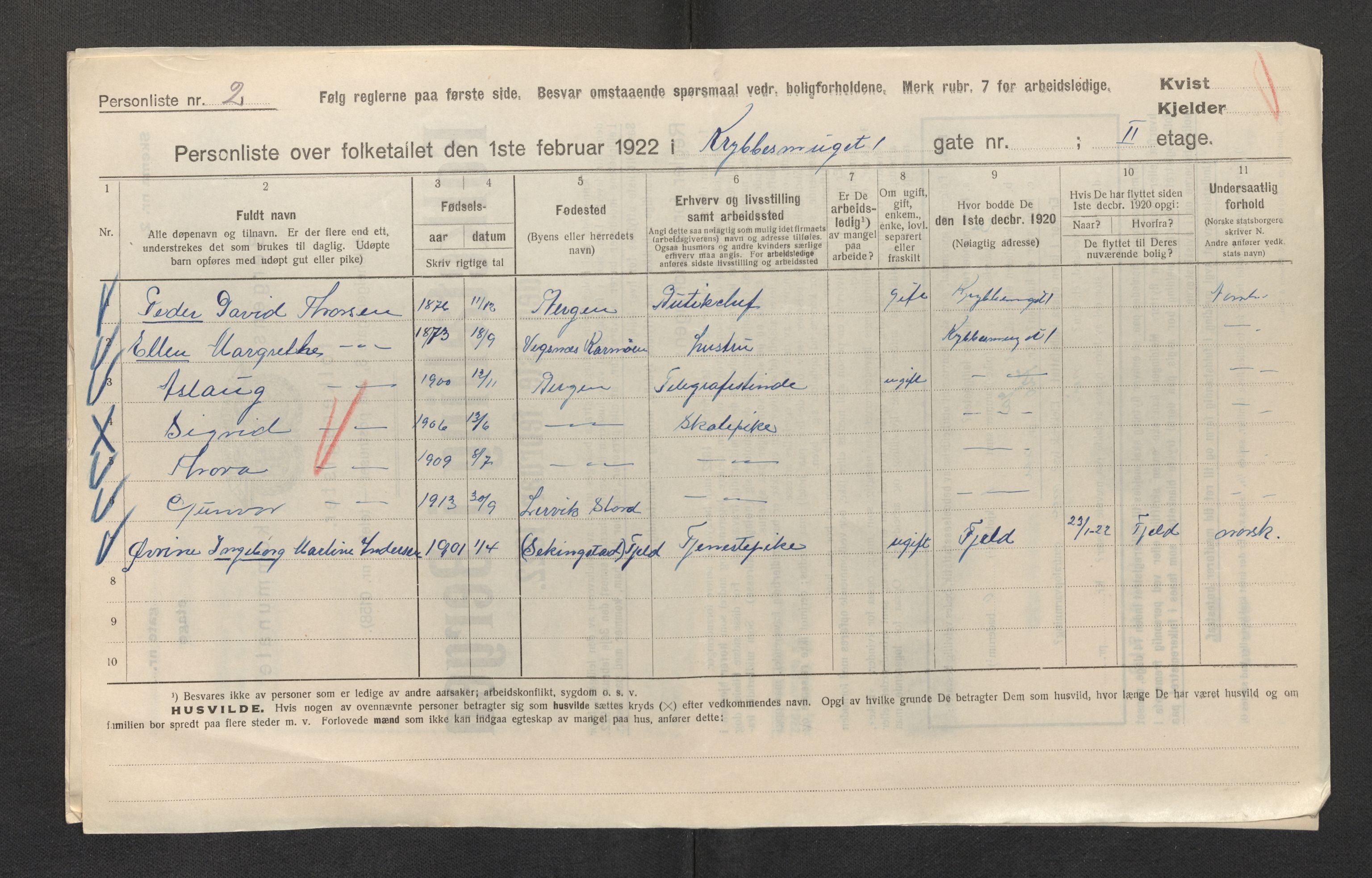 SAB, Municipal Census 1922 for Bergen, 1922, p. 21037