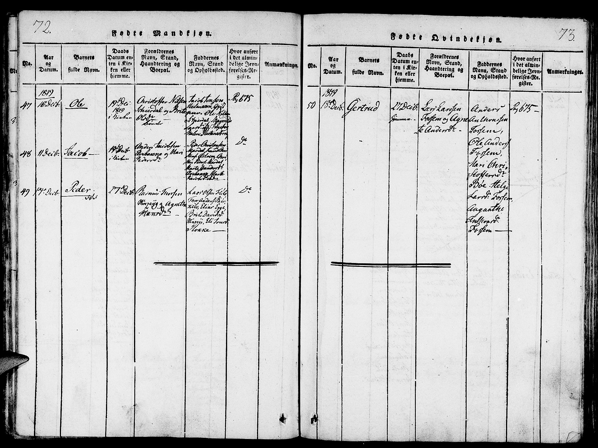 Gloppen sokneprestembete, AV/SAB-A-80101/H/Haa/Haaa/L0006: Parish register (official) no. A 6, 1816-1826, p. 72-73