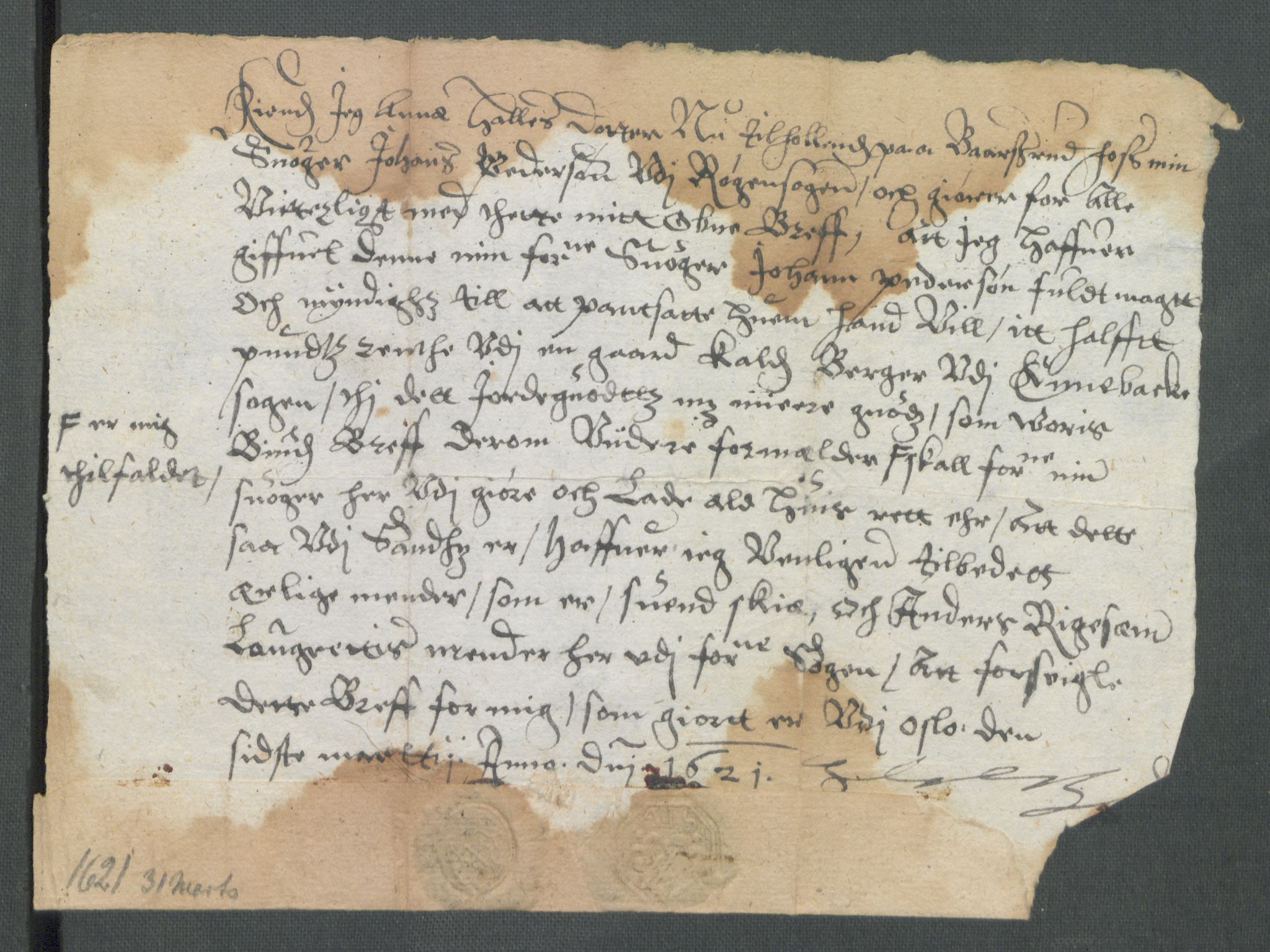 Riksarkivets diplomsamling, RA/EA-5965/F02/L0129: Dokumenter, 1620-1621, p. 95