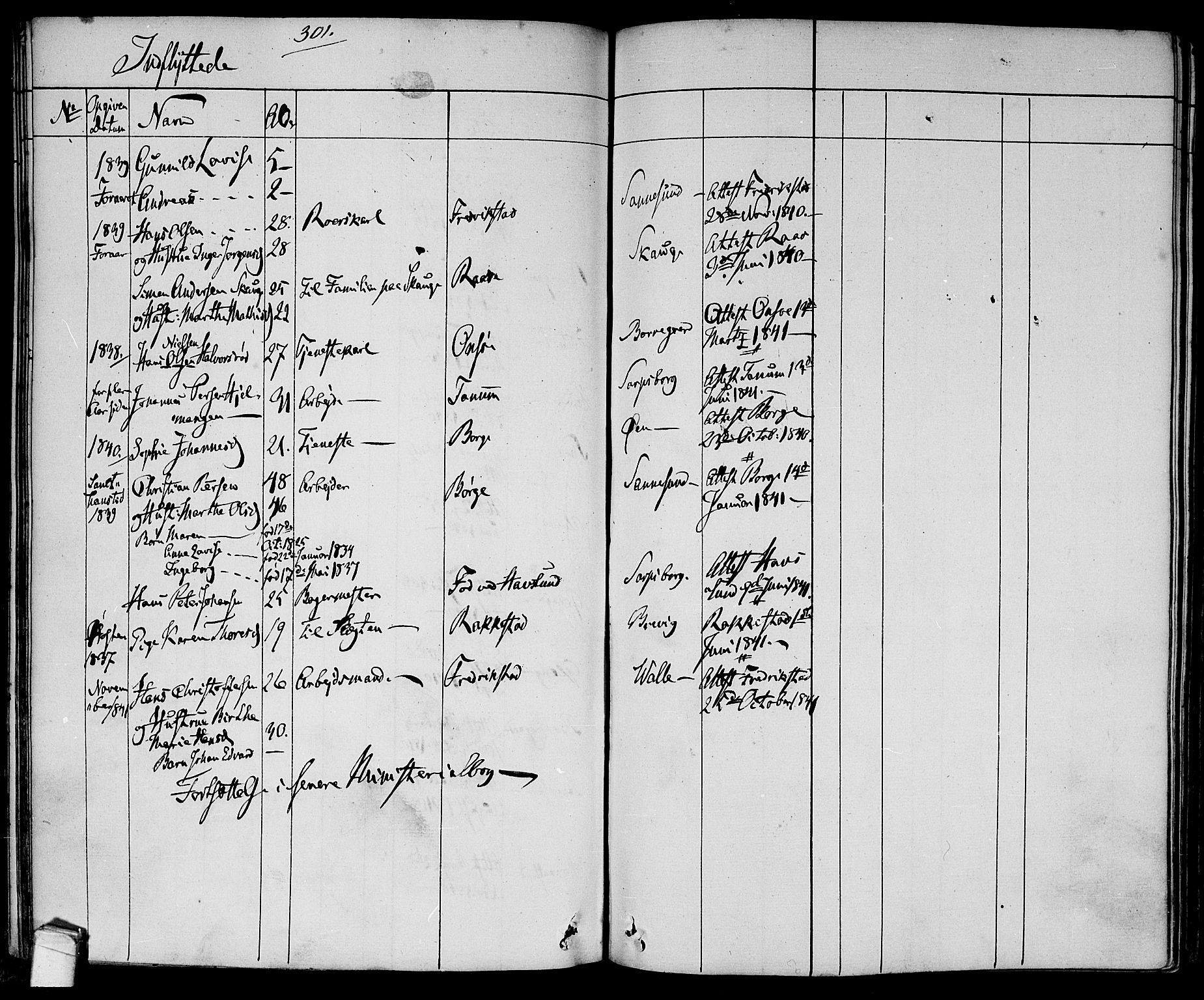 Tune prestekontor Kirkebøker, SAO/A-2007/F/Fa/L0008: Parish register (official) no. 8, 1837-1841, p. 301