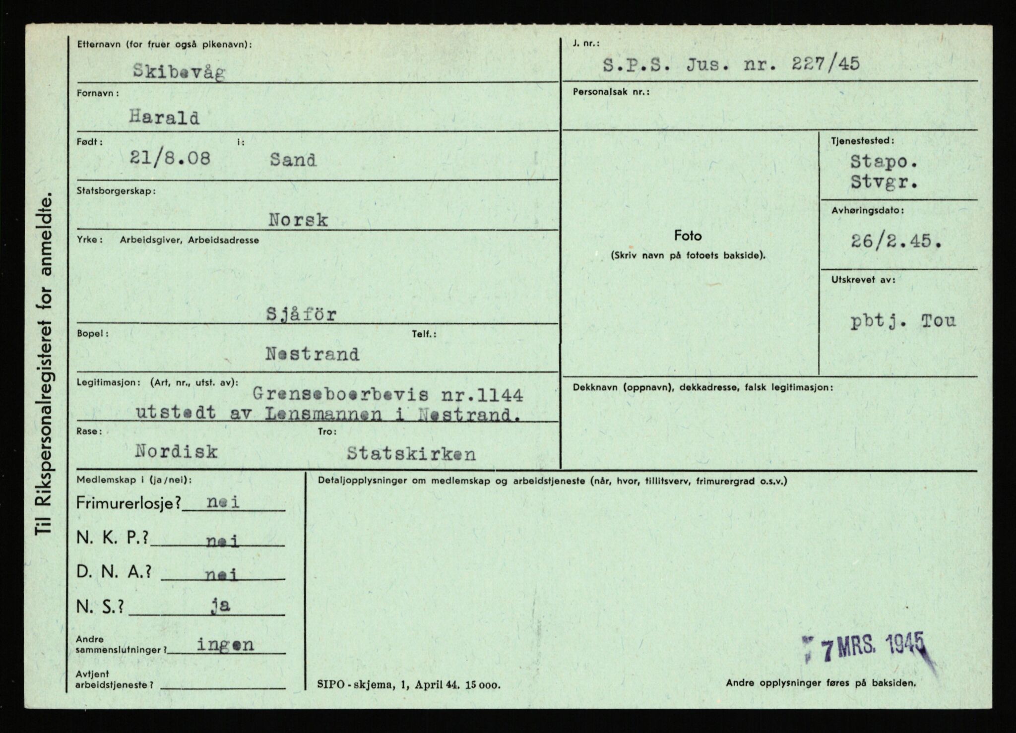 Statspolitiet - Hovedkontoret / Osloavdelingen, AV/RA-S-1329/C/Ca/L0014: Seterlien - Svartås, 1943-1945, p. 957