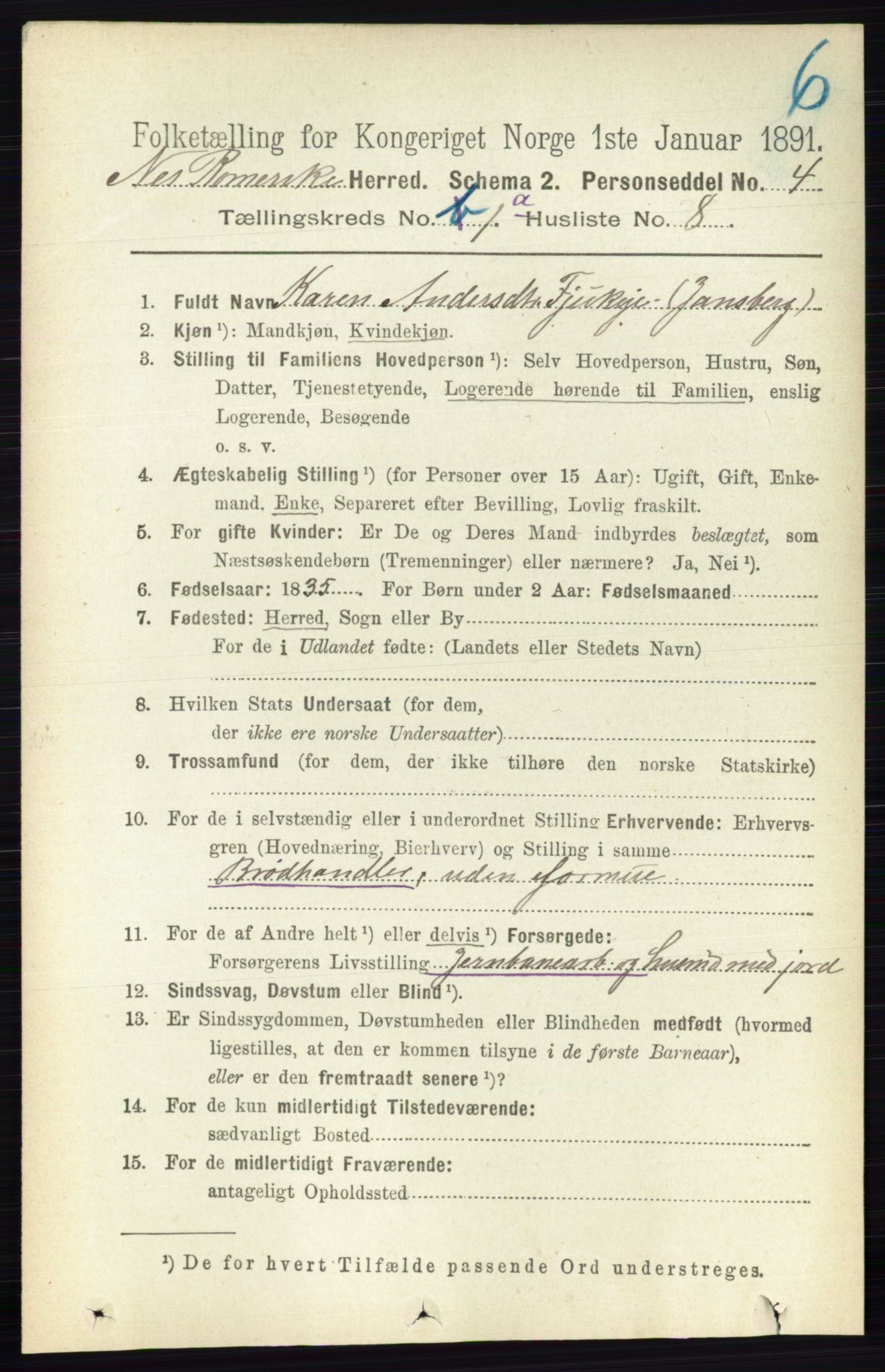 RA, 1891 census for 0236 Nes, 1891, p. 164