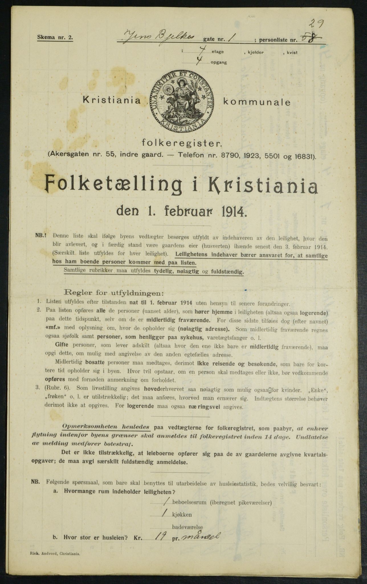 OBA, Municipal Census 1914 for Kristiania, 1914, p. 45459