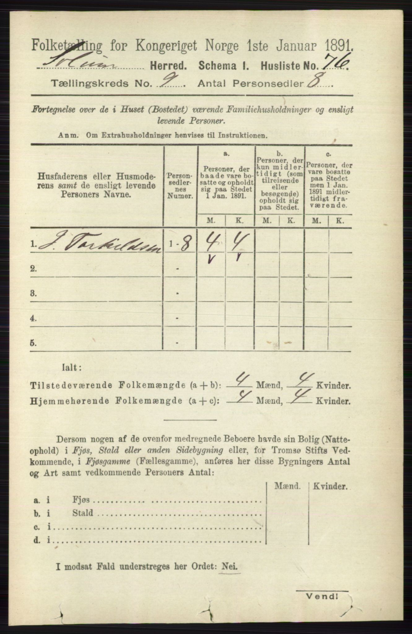 RA, 1891 census for 0818 Solum, 1891, p. 1932