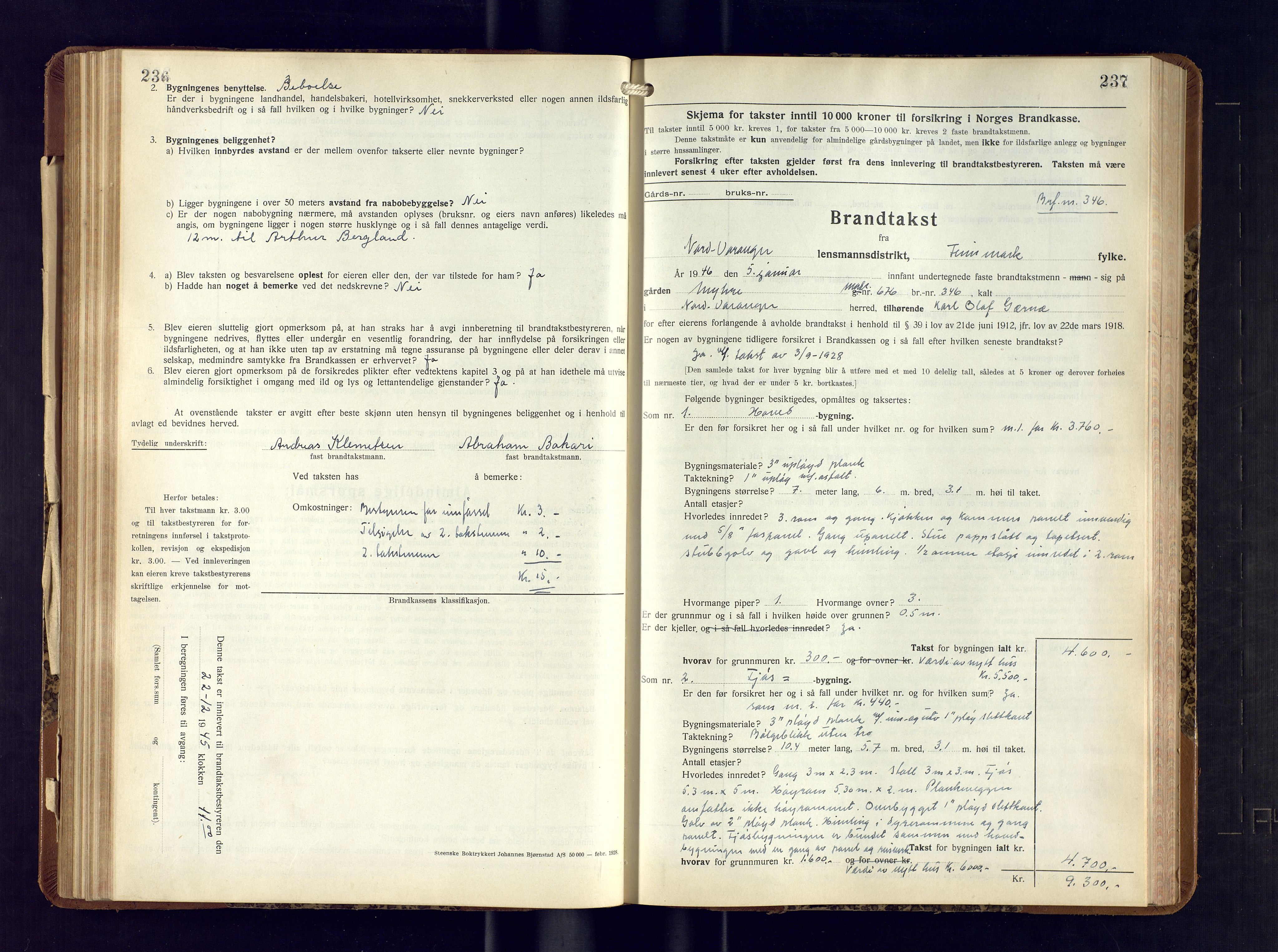 Nord-Varanger (Vadsø) lensmannskontor, AV/SATØ-S-1166/1/Fp/Fpb/L0201: Branntakstprotokoller, 1934-1946, p. 236-237