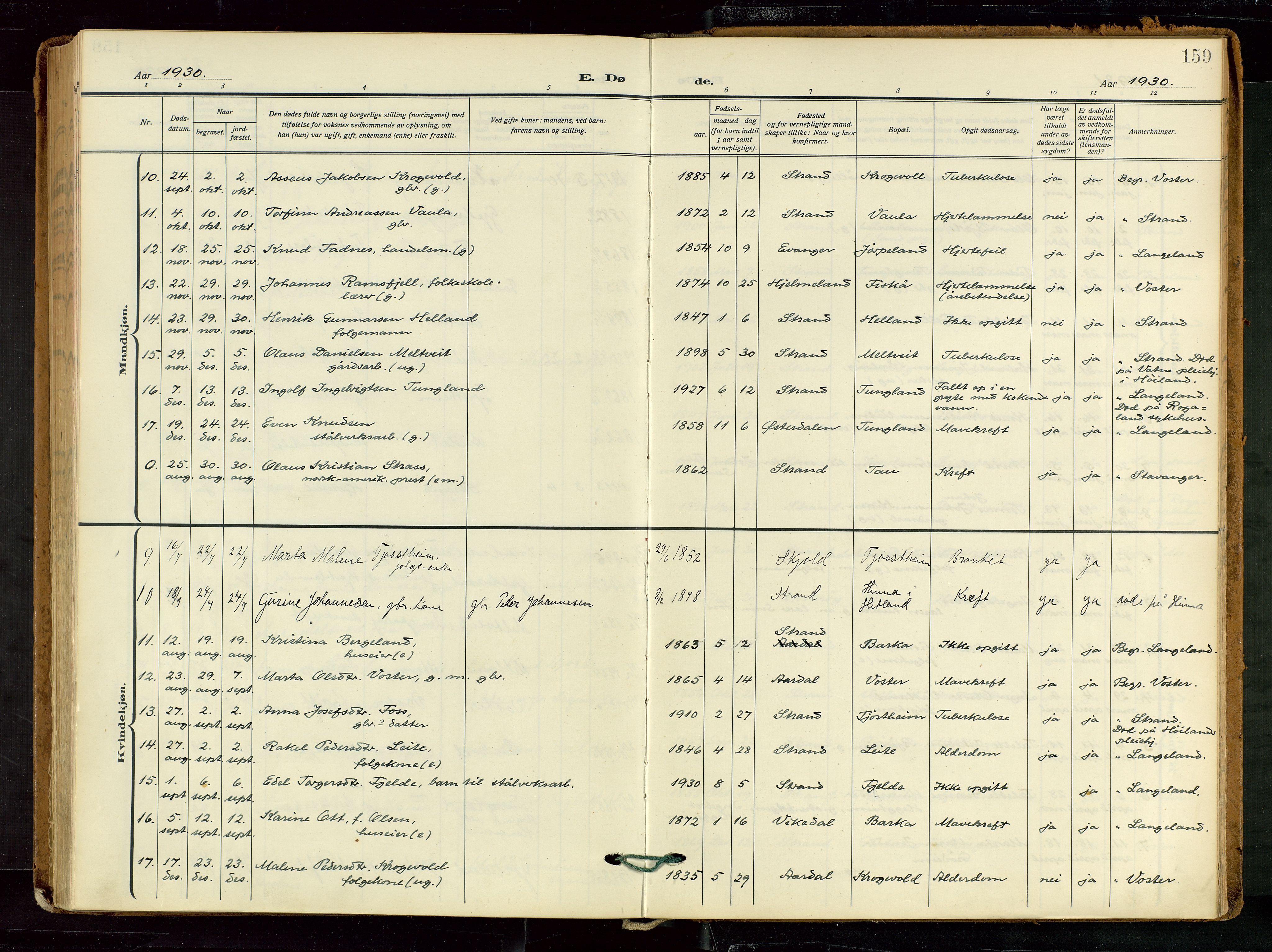 Strand sokneprestkontor, SAST/A-101828/H/Ha/Haa/L0012: Parish register (official) no. A 12, 1927-1946, p. 159