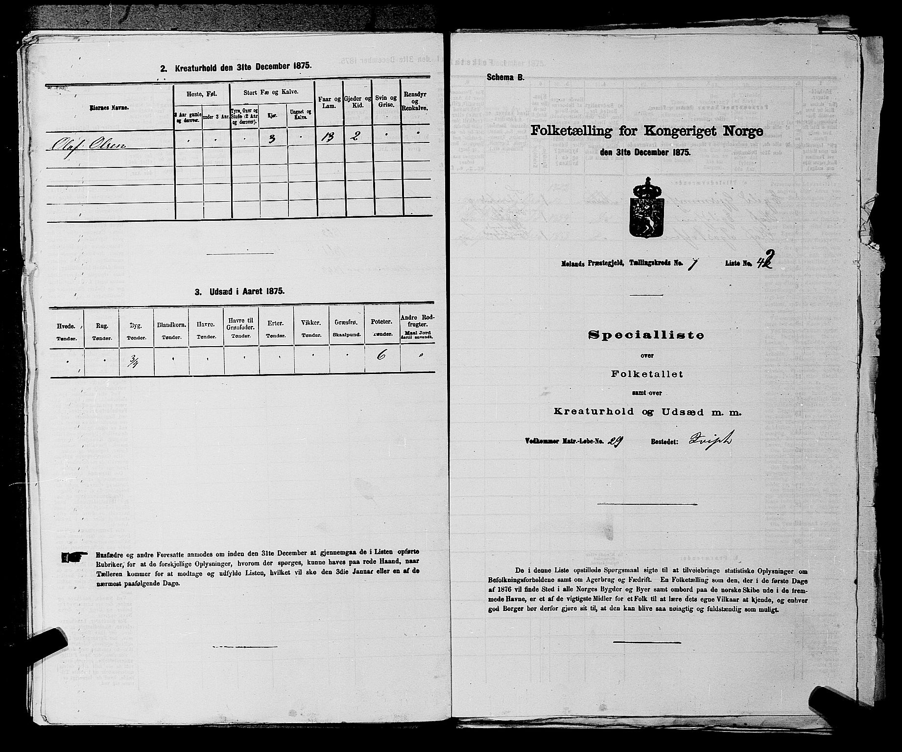 SAKO, 1875 census for 0831P Moland, 1875, p. 709