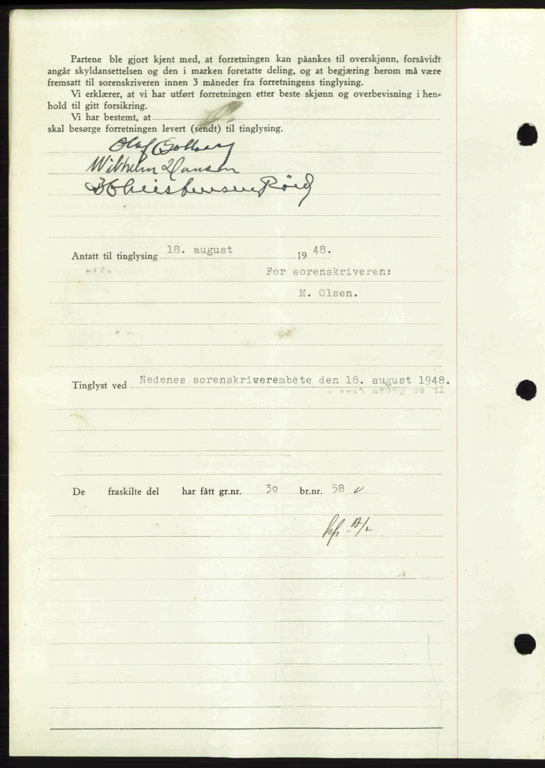 Nedenes sorenskriveri, SAK/1221-0006/G/Gb/Gba/L0059: Mortgage book no. A11, 1948-1948, Diary no: : 1165/1948