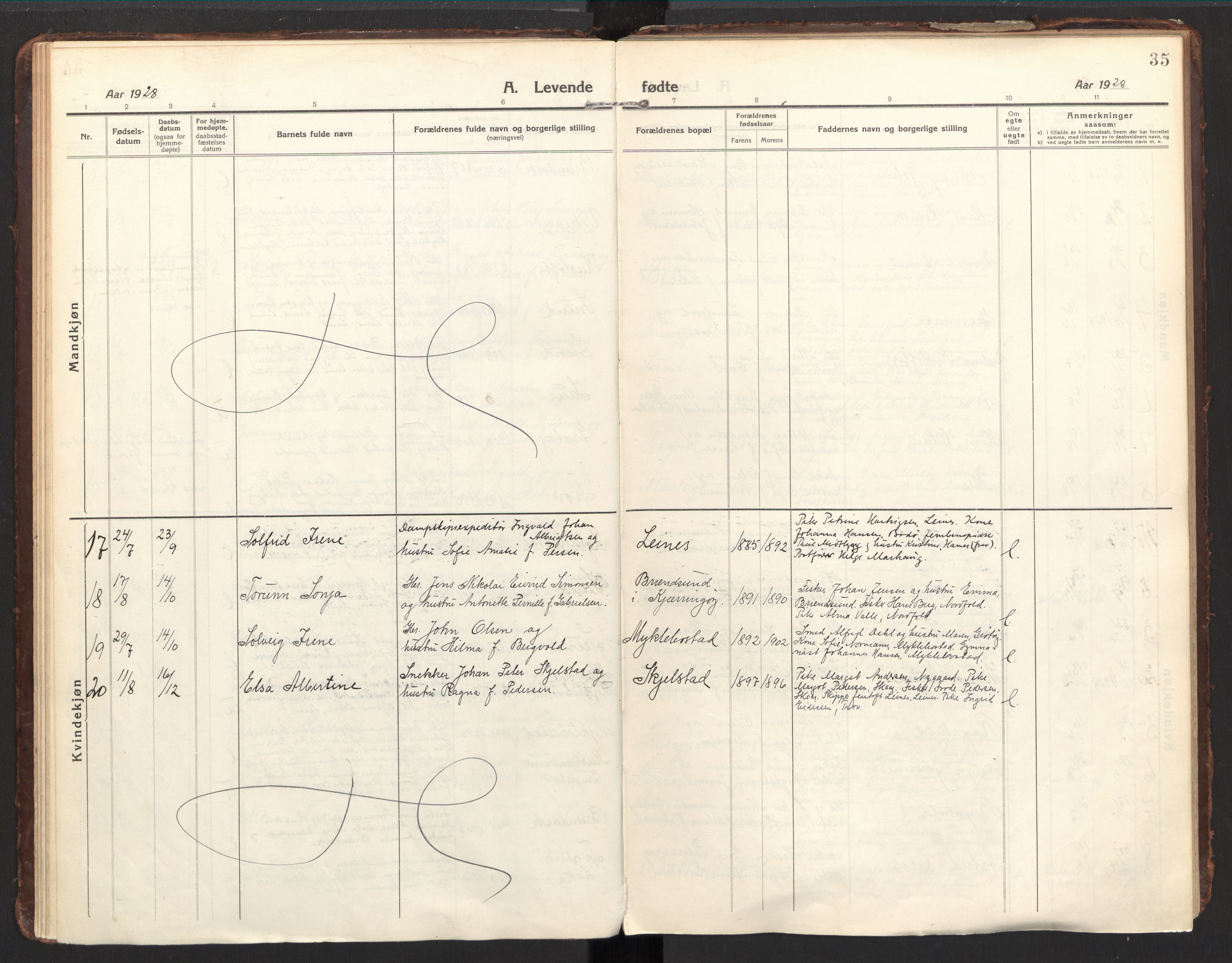 Ministerialprotokoller, klokkerbøker og fødselsregistre - Nordland, AV/SAT-A-1459/857/L0824: Parish register (official) no. 857A04, 1917-1943, p. 35