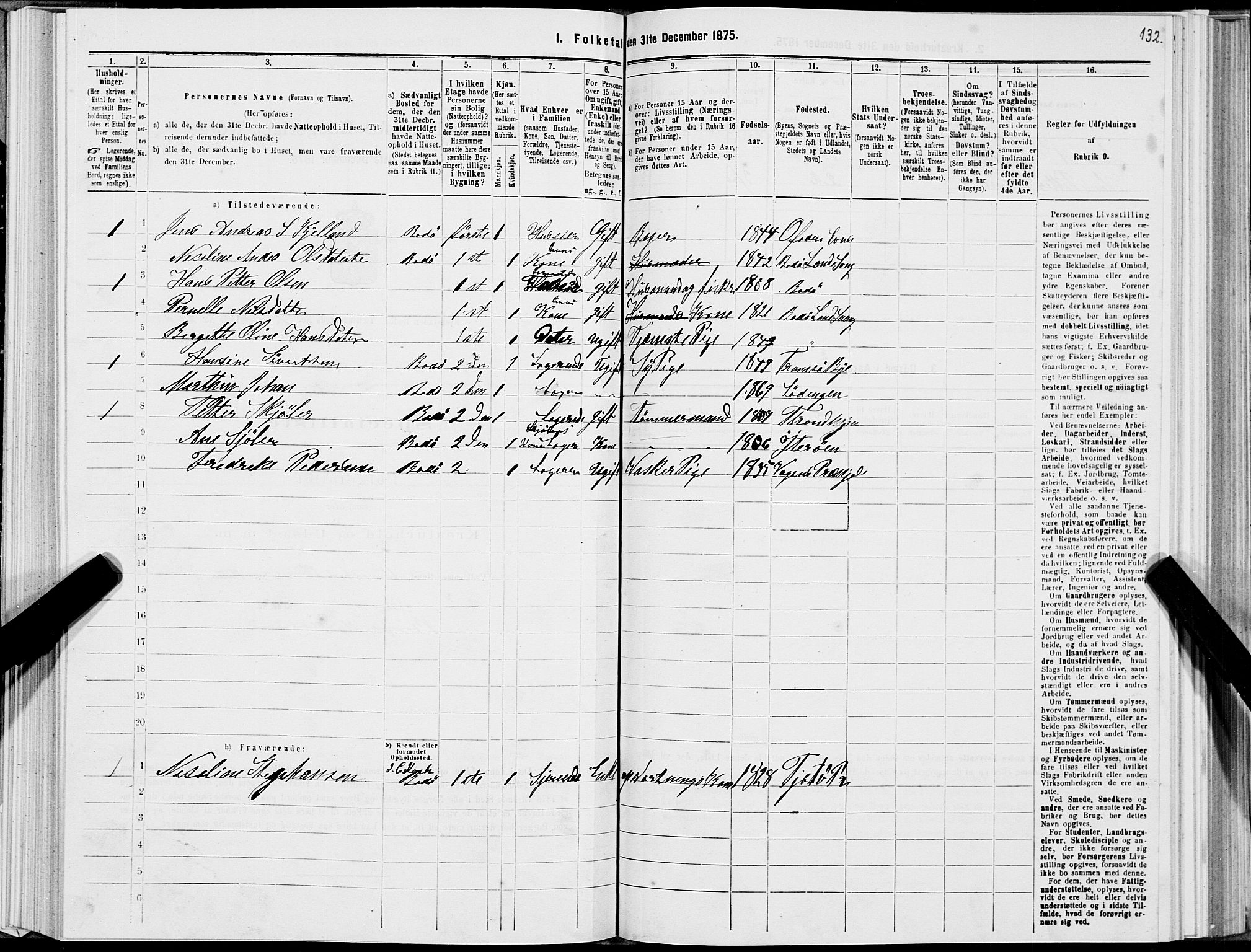 SAT, 1875 census for 1804B Bodø/Bodø, 1875, p. 132