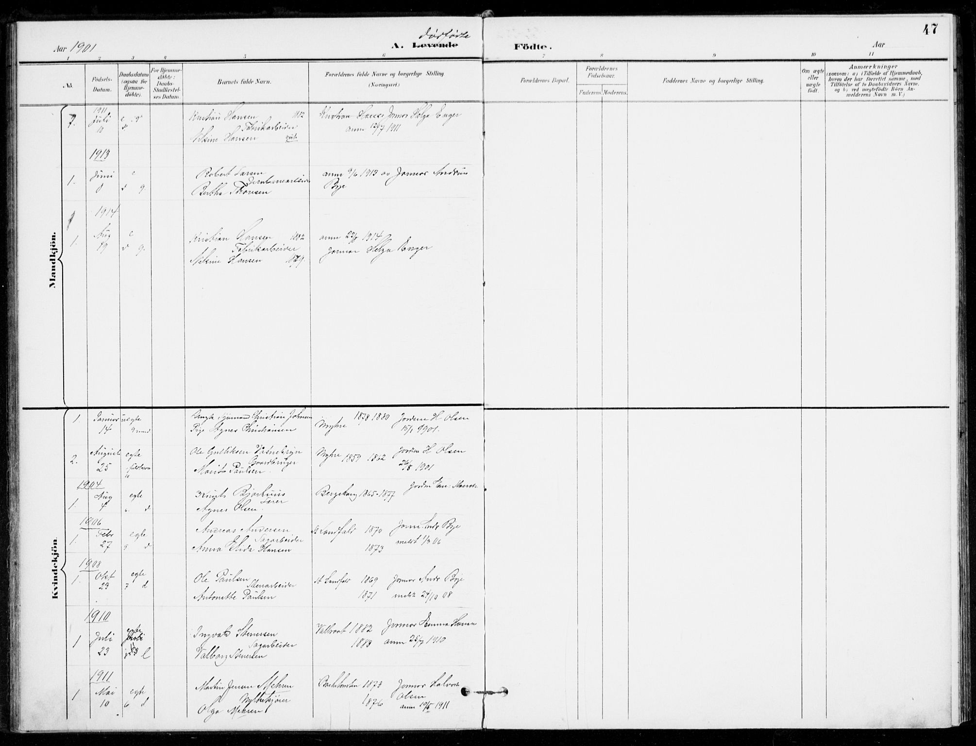 Åssiden kirkebøker, SAKO/A-251/F/Fa/L0002: Parish register (official) no. 2, 1896-1916, p. 47
