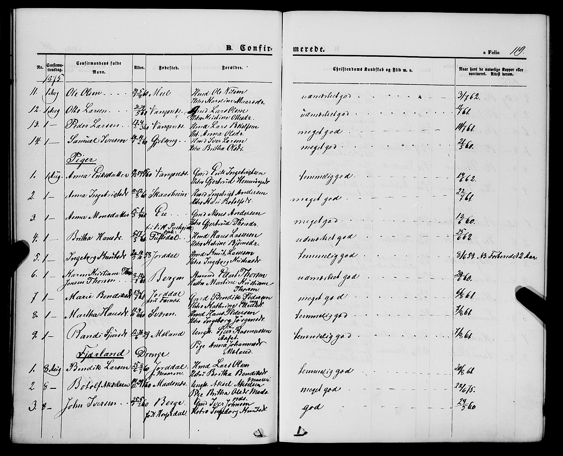 Balestrand sokneprestembete, AV/SAB-A-79601/H/Haa/Haaa/L0003: Parish register (official) no. A 3, 1867-1878, p. 119