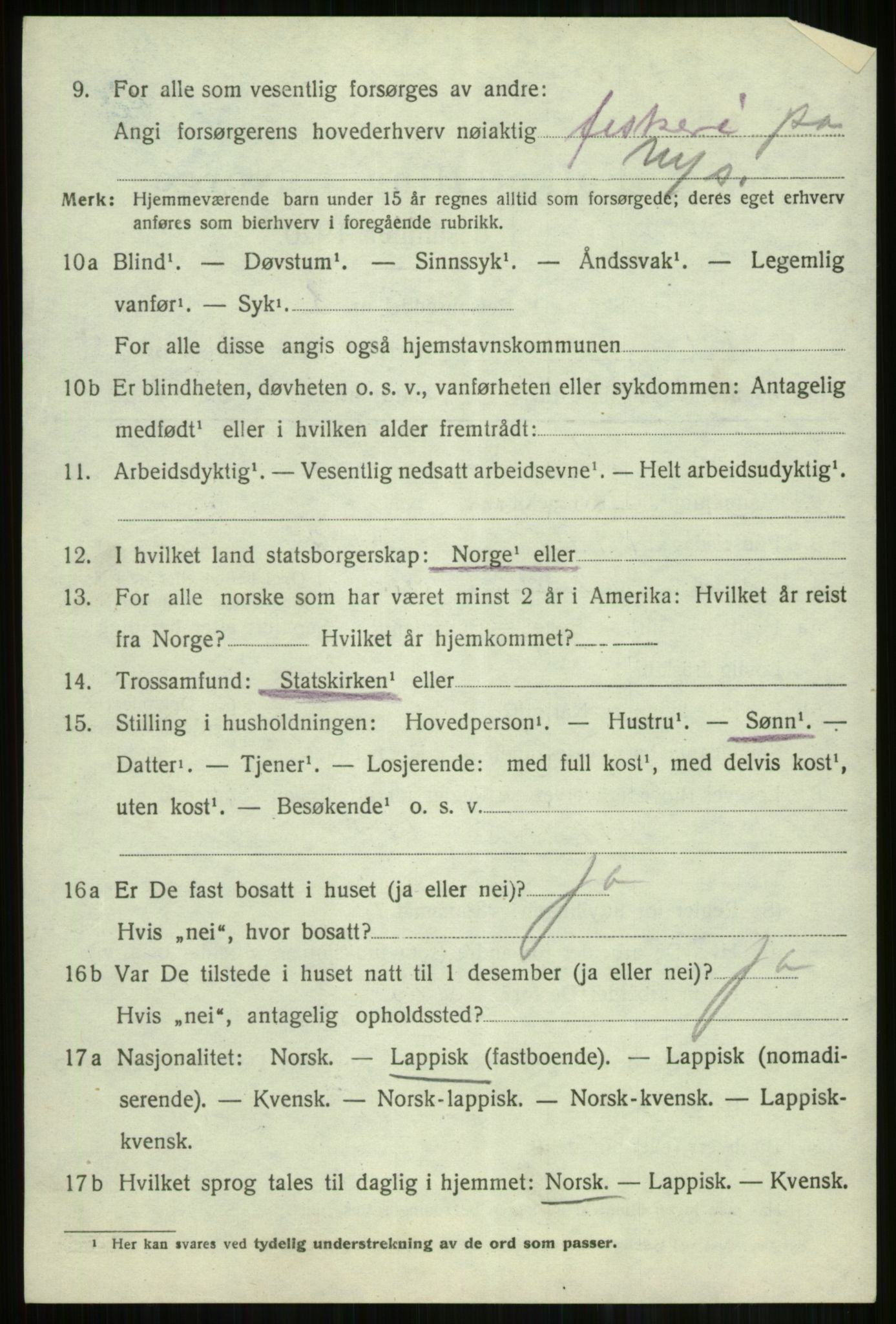 SATØ, 1920 census for Lyngen, 1920, p. 10070