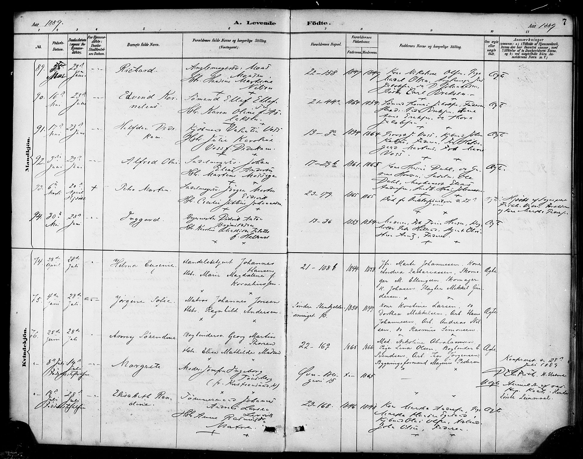 Korskirken sokneprestembete, AV/SAB-A-76101/H/Haa/L0022: Parish register (official) no. B 8, 1889-1899, p. 7