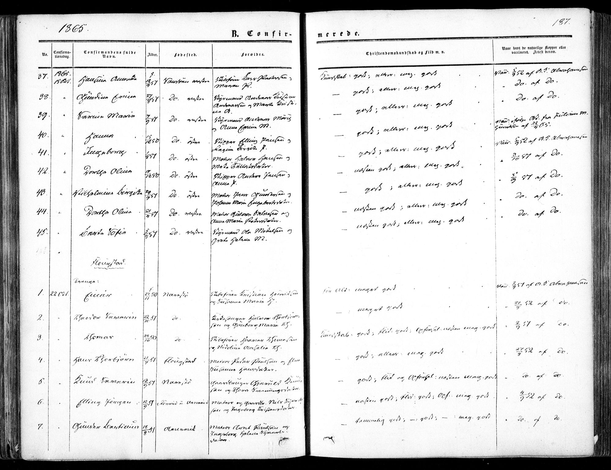 Dypvåg sokneprestkontor, AV/SAK-1111-0007/F/Fa/Faa/L0006: Parish register (official) no. A 6, 1855-1872, p. 187