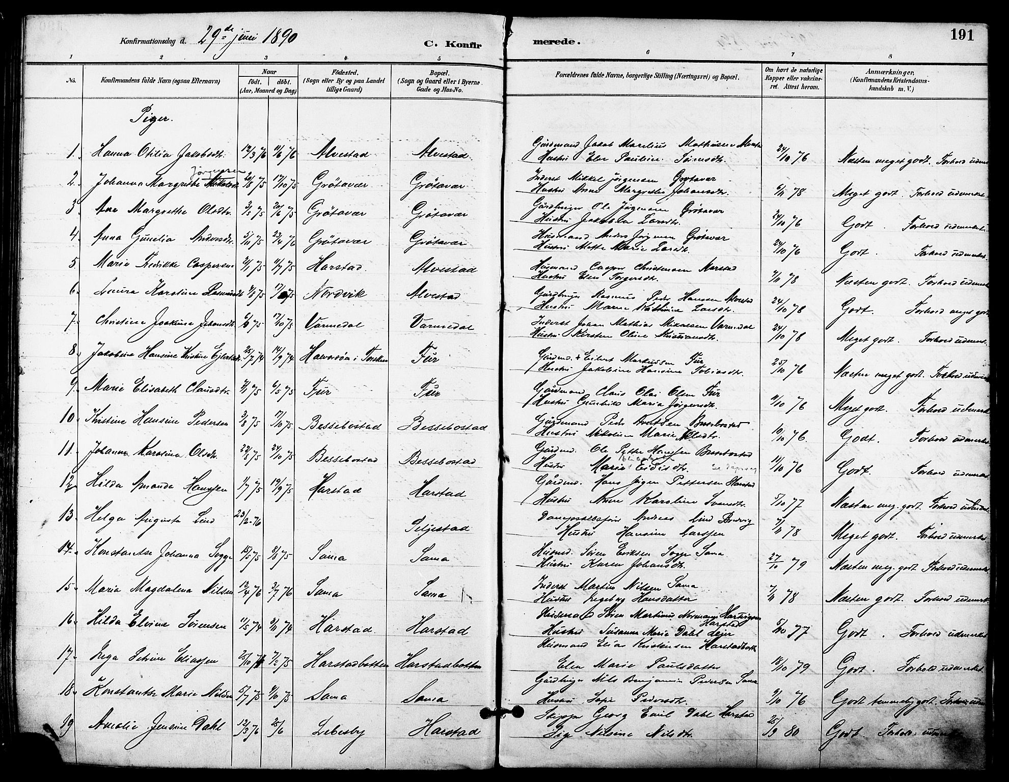 Trondenes sokneprestkontor, SATØ/S-1319/H/Ha/L0016kirke: Parish register (official) no. 16, 1890-1898, p. 191