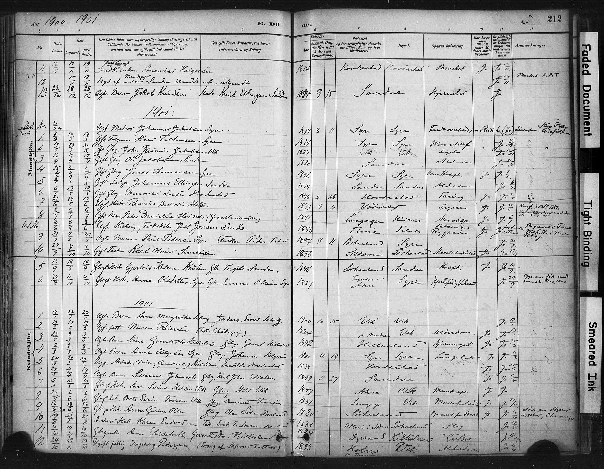 Skudenes sokneprestkontor, AV/SAST-A -101849/H/Ha/Haa/L0009: Parish register (official) no. A 6, 1882-1912, p. 212