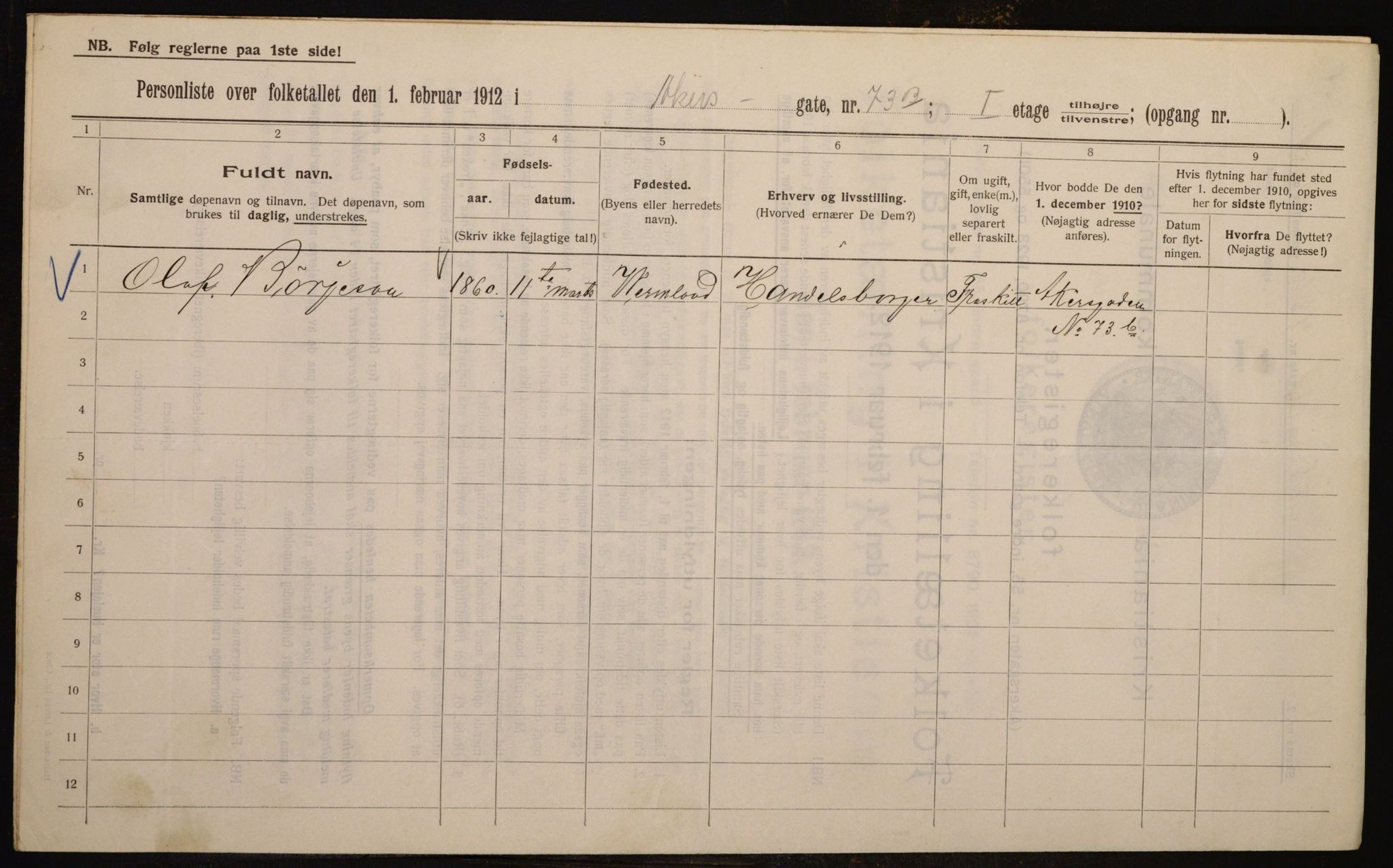 OBA, Municipal Census 1912 for Kristiania, 1912, p. 825