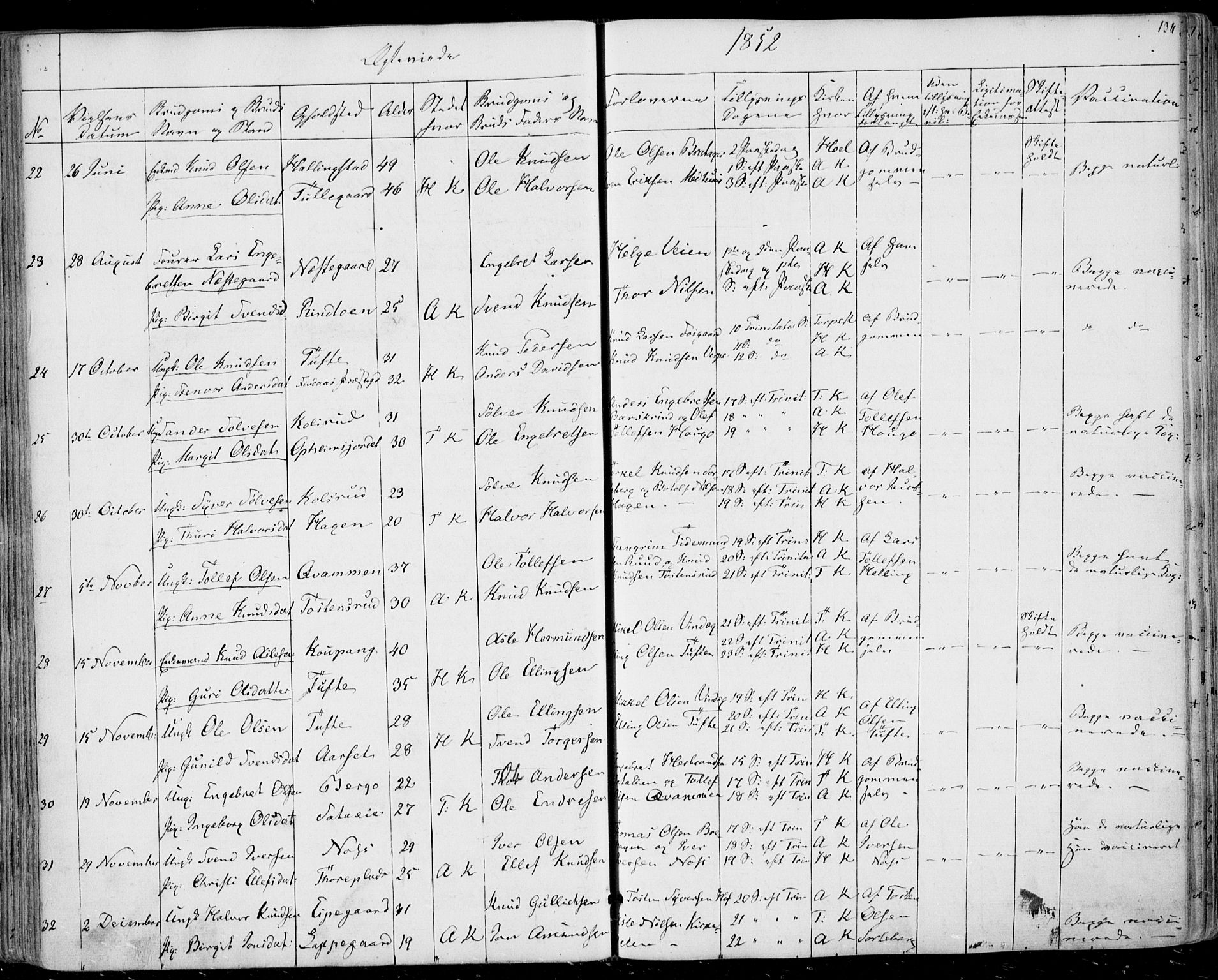 Ål kirkebøker, AV/SAKO-A-249/F/Fa/L0006: Parish register (official) no. I 6, 1849-1864, p. 134