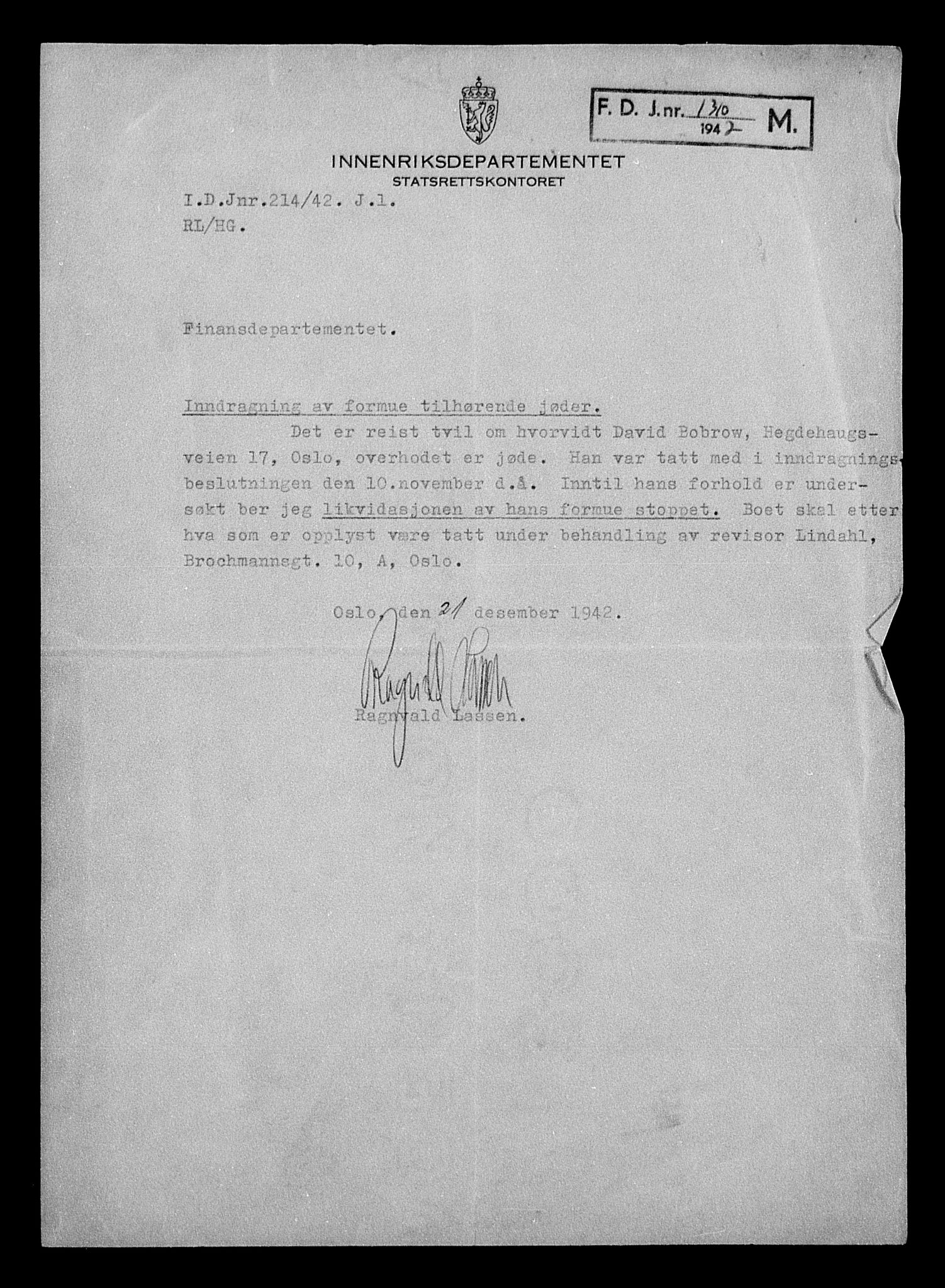 Justisdepartementet, Tilbakeføringskontoret for inndratte formuer, AV/RA-S-1564/H/Hc/Hcc/L0926: --, 1945-1947, p. 374