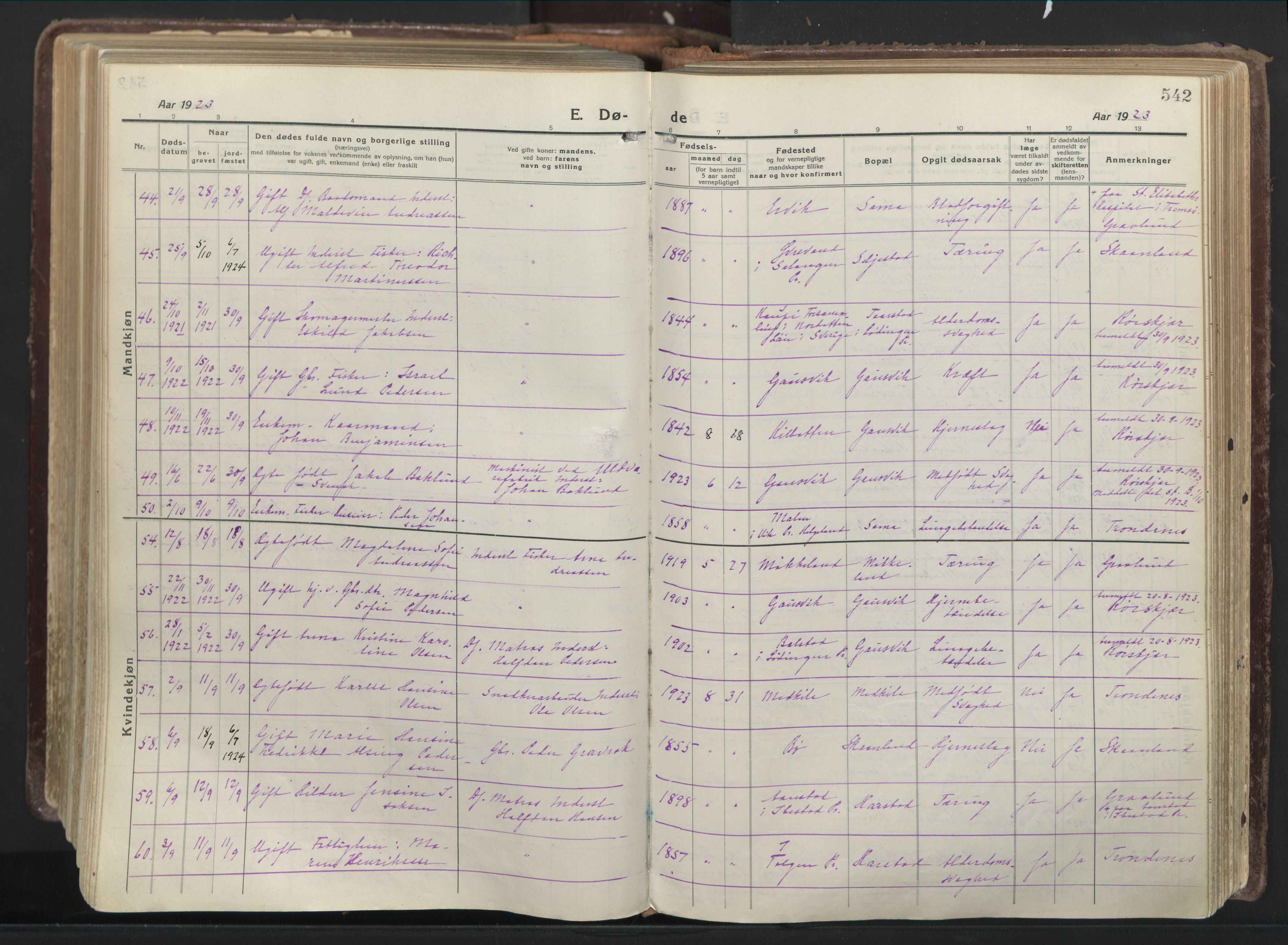 Trondenes sokneprestkontor, AV/SATØ-S-1319/H/Ha/L0019kirke: Parish register (official) no. 19, 1919-1928, p. 542