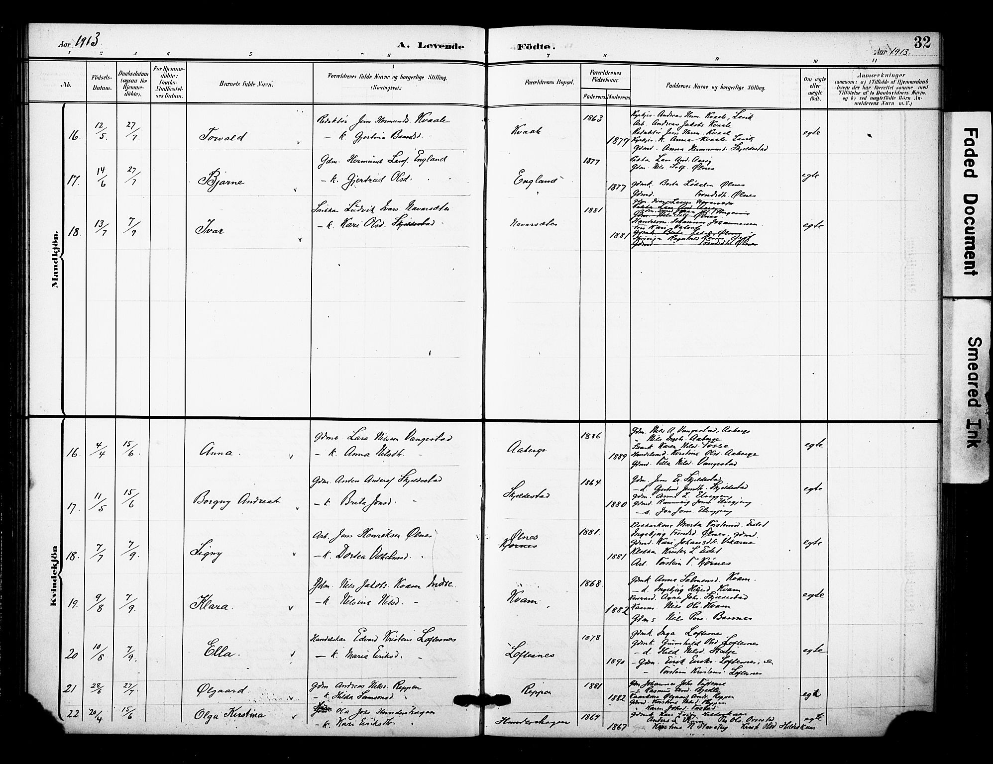 Sogndal sokneprestembete, AV/SAB-A-81301/H/Hab/Haba/L0002: Parish register (copy) no. A 2, 1908-1924, p. 32