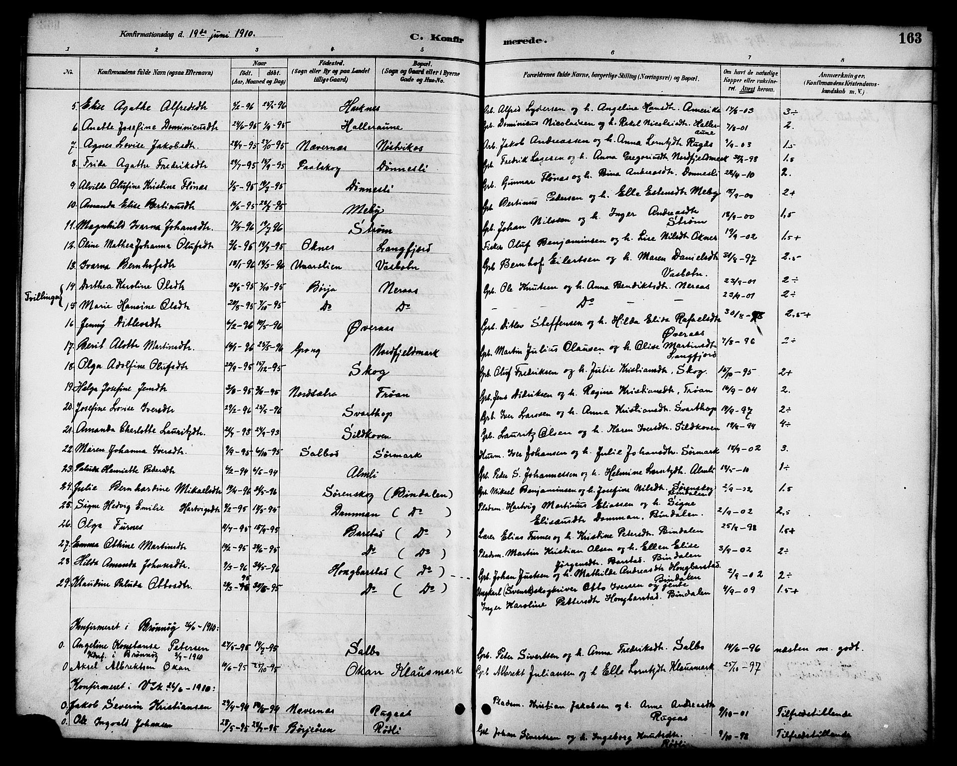 Ministerialprotokoller, klokkerbøker og fødselsregistre - Nordland, AV/SAT-A-1459/814/L0230: Parish register (copy) no. 814C03, 1884-1911, p. 163