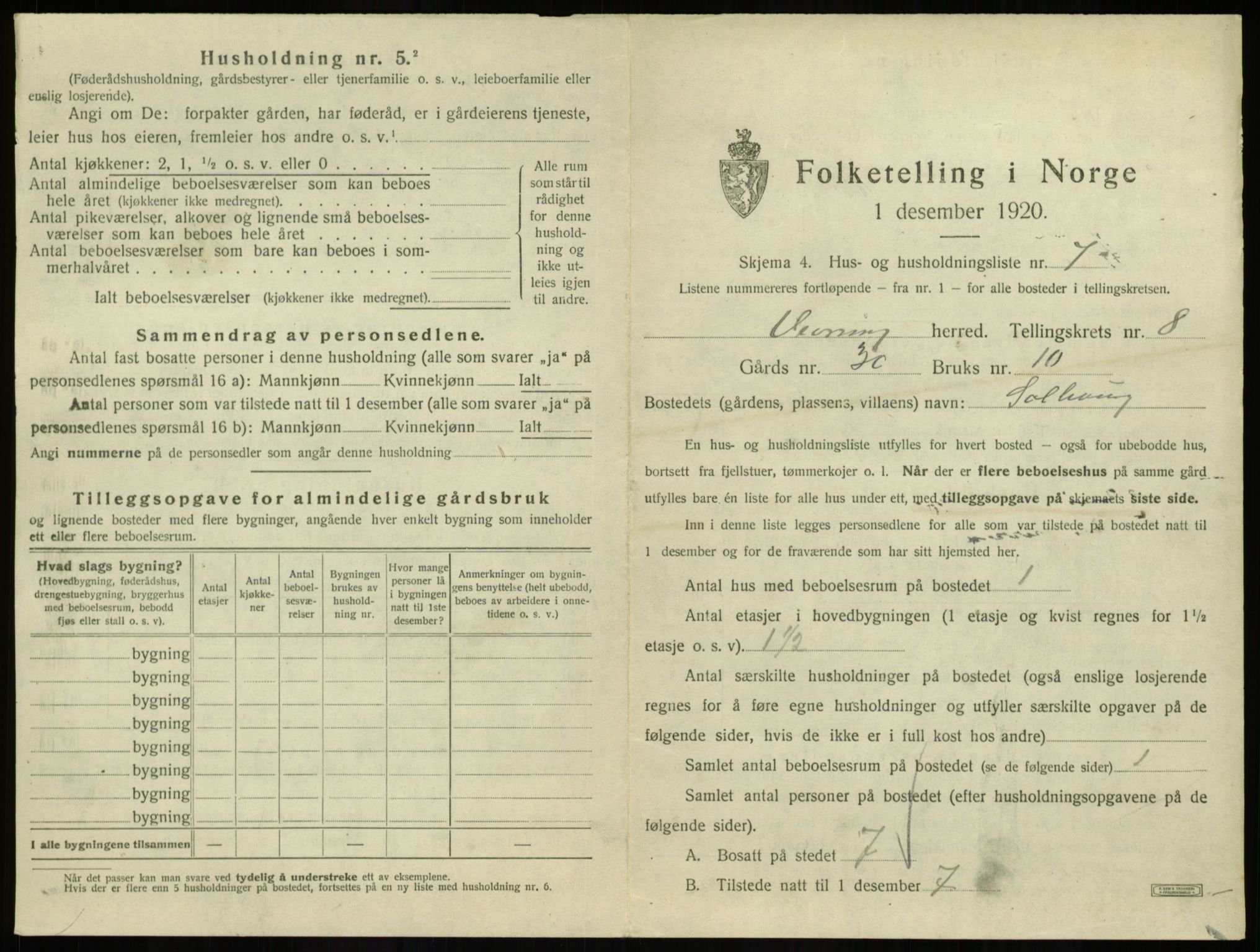 SAB, 1920 census for Vevring, 1920, p. 366