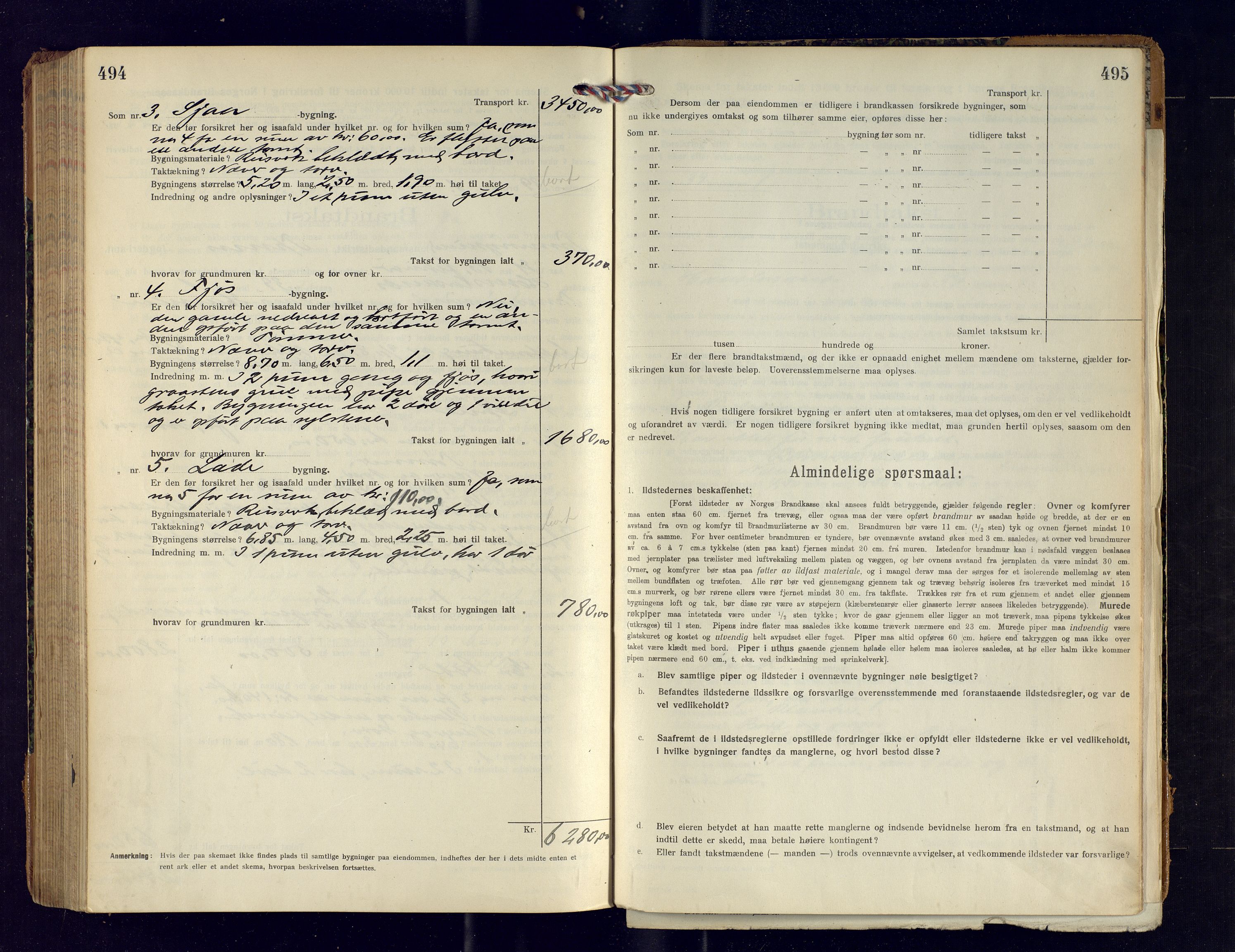 Tromsøysund lensmannskontor, SATØ/SATØ-12/F/Fs/Fsb/L0744: Branntakstprotokoll (S). Med register, 1918-1921, p. 494-495