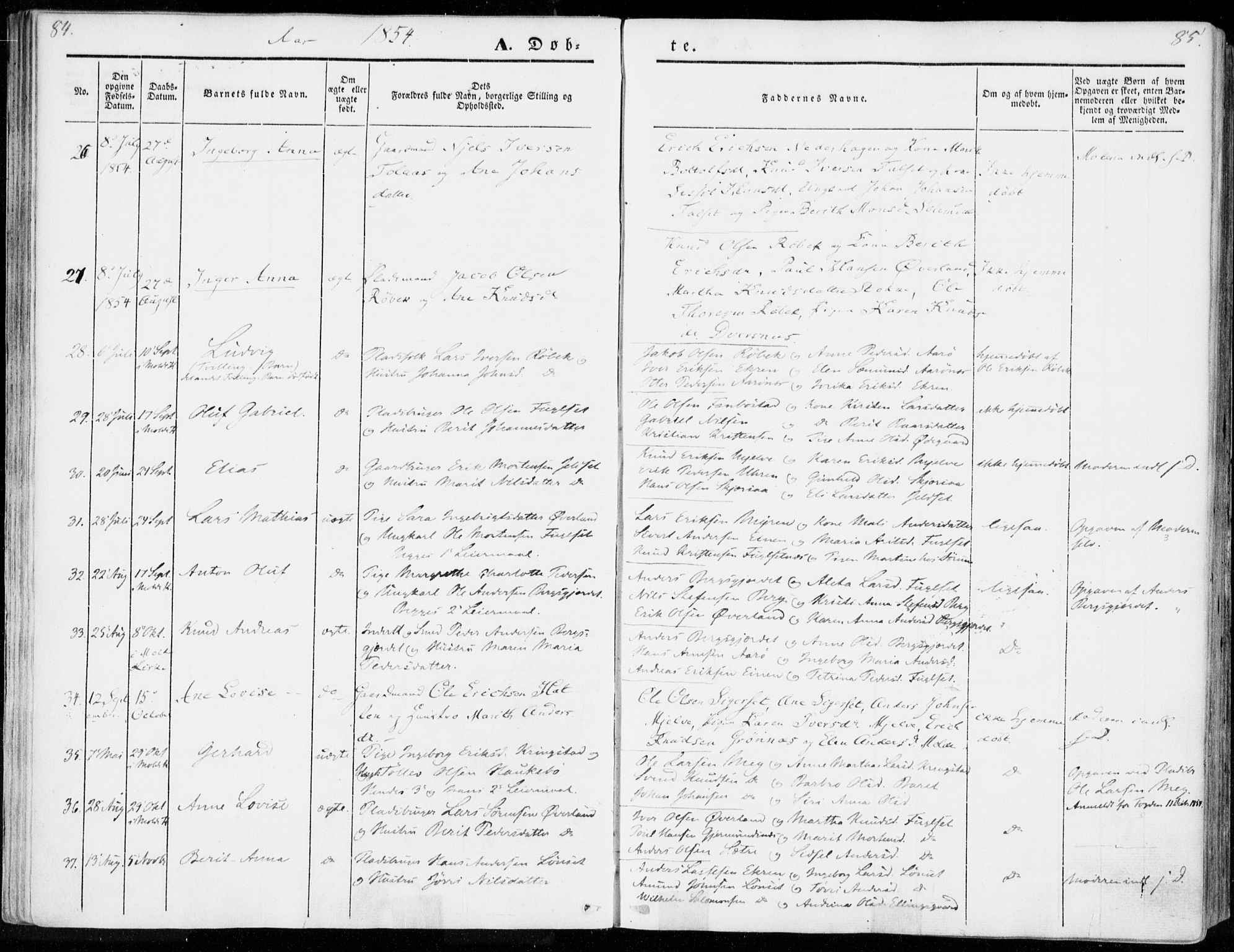 Ministerialprotokoller, klokkerbøker og fødselsregistre - Møre og Romsdal, AV/SAT-A-1454/555/L0653: Parish register (official) no. 555A04, 1843-1869, p. 84-85