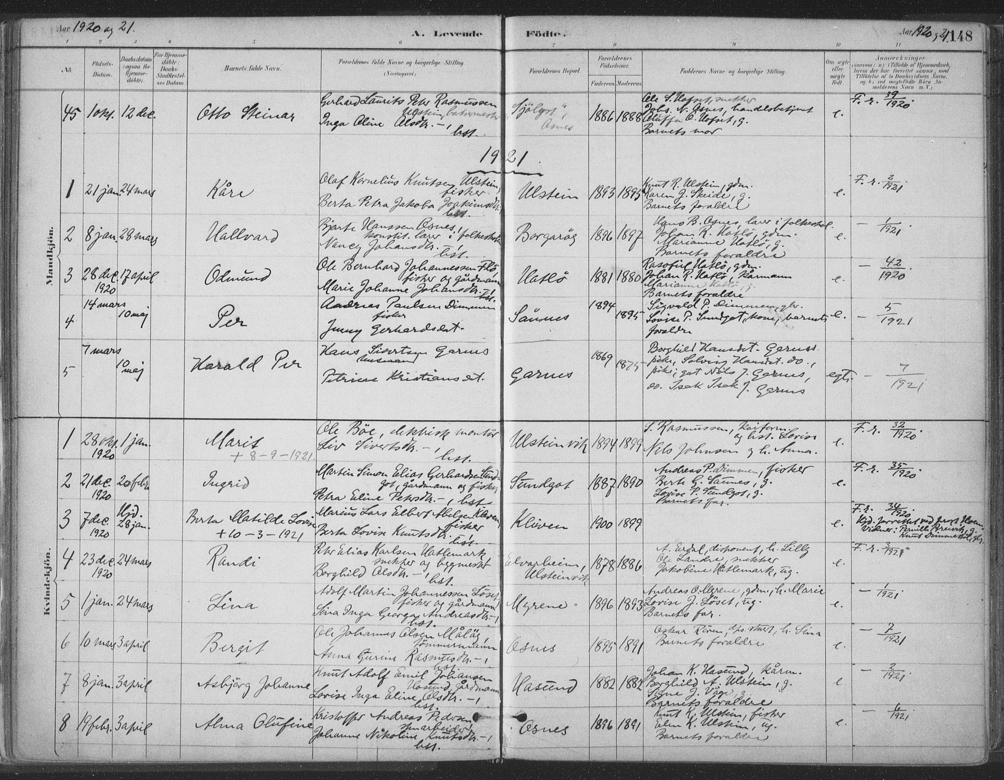 Ministerialprotokoller, klokkerbøker og fødselsregistre - Møre og Romsdal, AV/SAT-A-1454/509/L0106: Parish register (official) no. 509A04, 1883-1922, p. 148