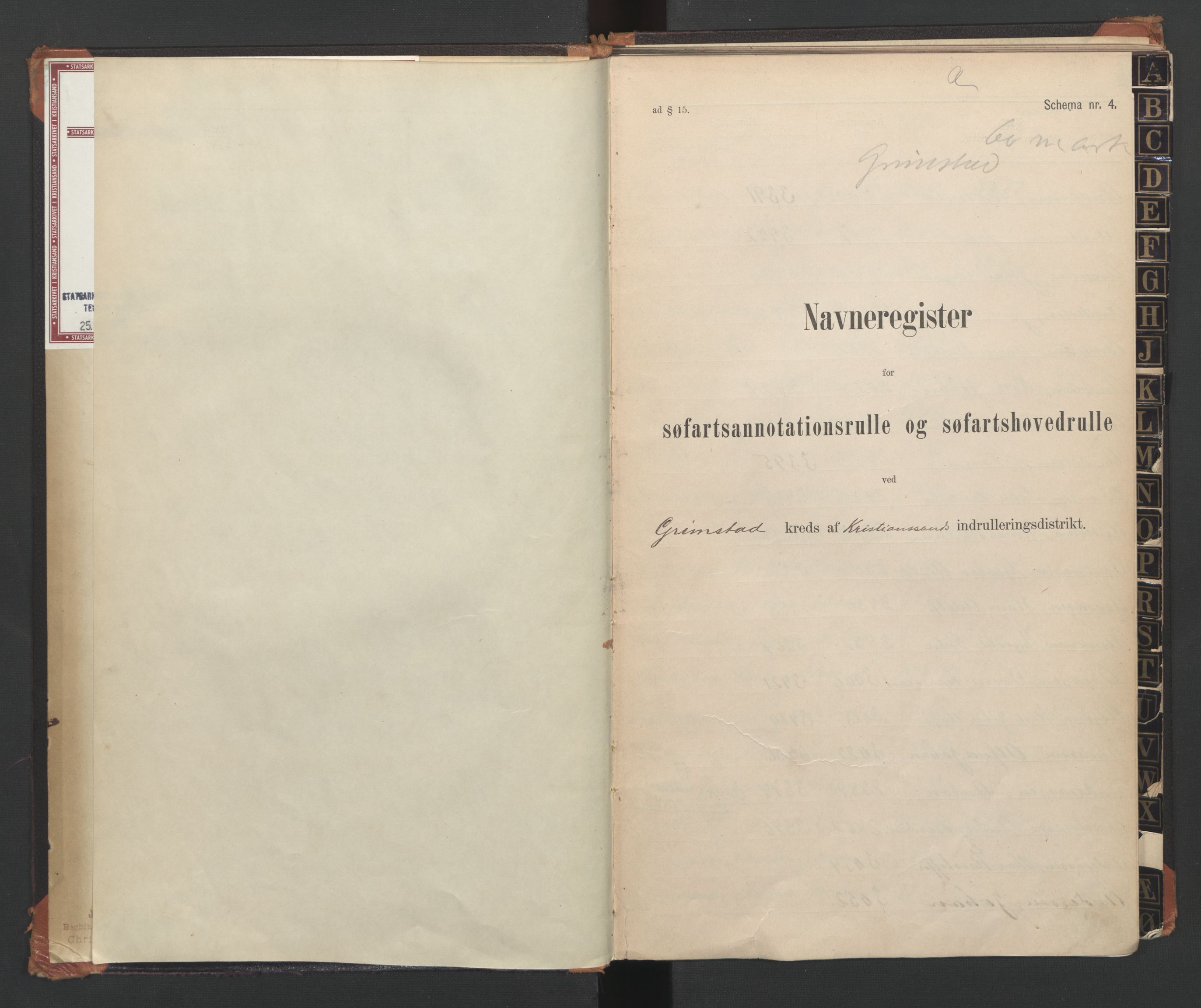 Grimstad mønstringskrets, AV/SAK-2031-0013/F/Fa/L0003: Register til annotasjonsrulle og hovedrulle A, F-3, 1870-1948, p. 3