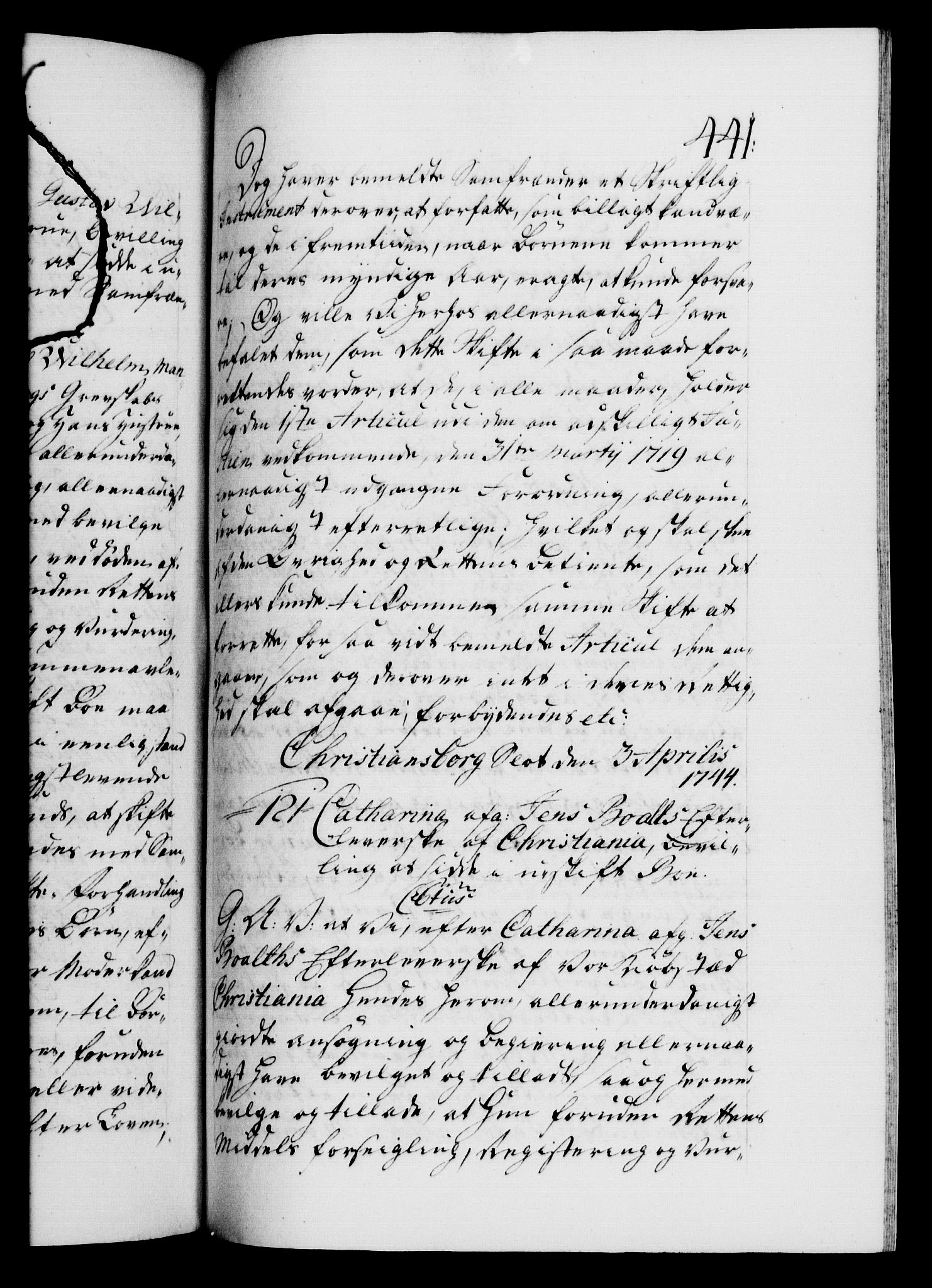 Danske Kanselli 1572-1799, AV/RA-EA-3023/F/Fc/Fca/Fcaa/L0033: Norske registre, 1743-1744, p. 441a