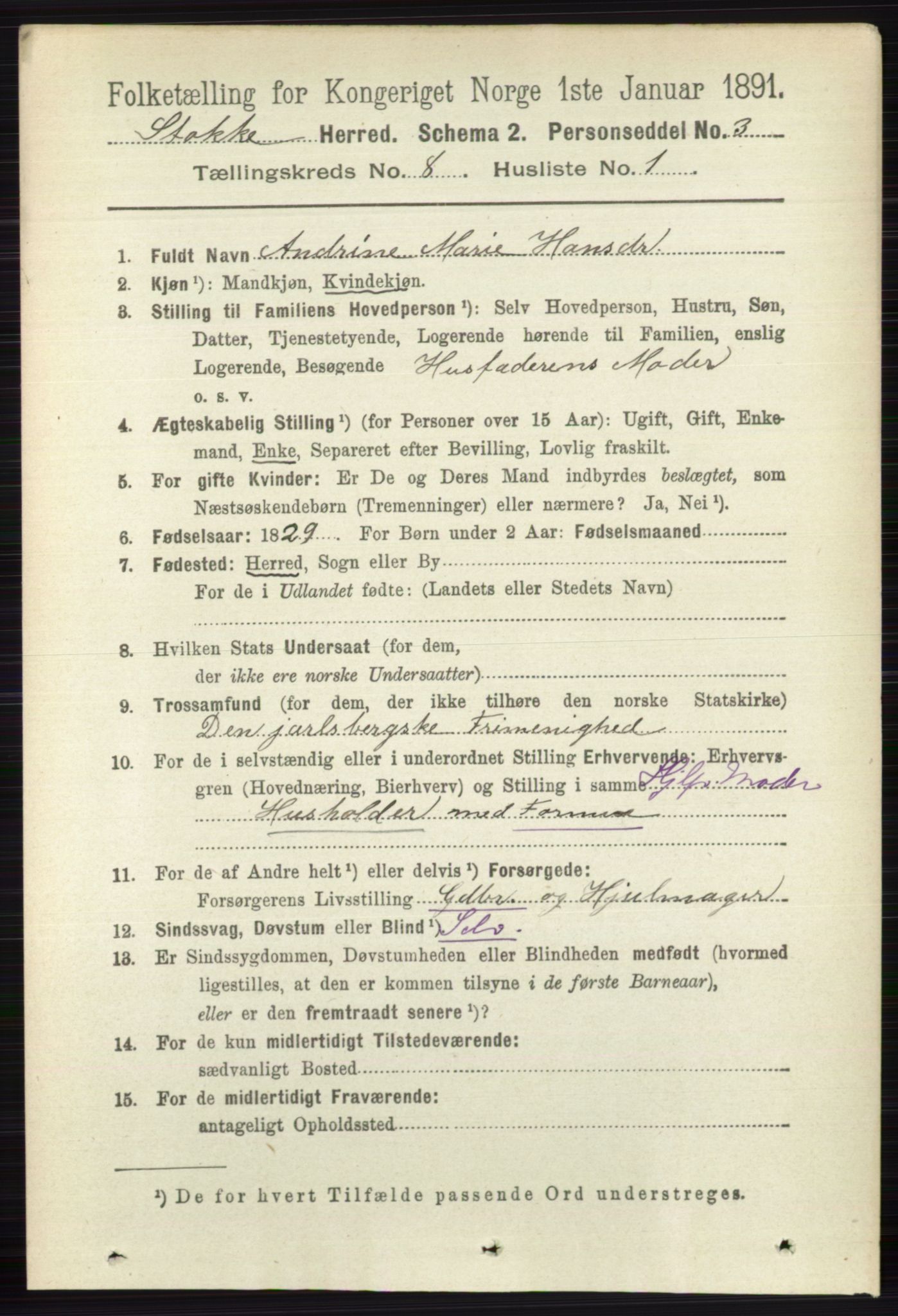 RA, 1891 census for 0720 Stokke, 1891, p. 5072