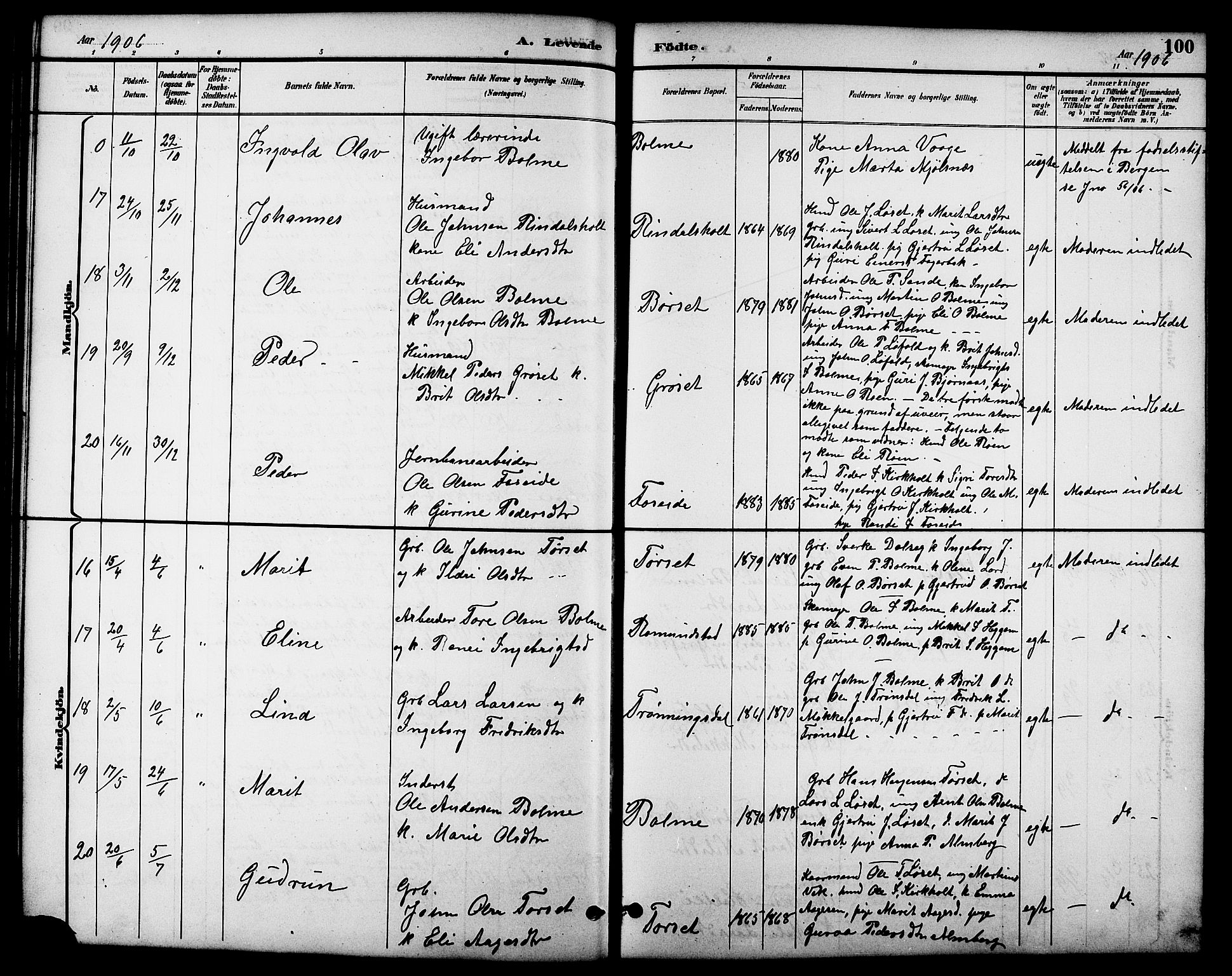 Ministerialprotokoller, klokkerbøker og fødselsregistre - Møre og Romsdal, AV/SAT-A-1454/598/L1078: Parish register (copy) no. 598C03, 1892-1909, p. 100