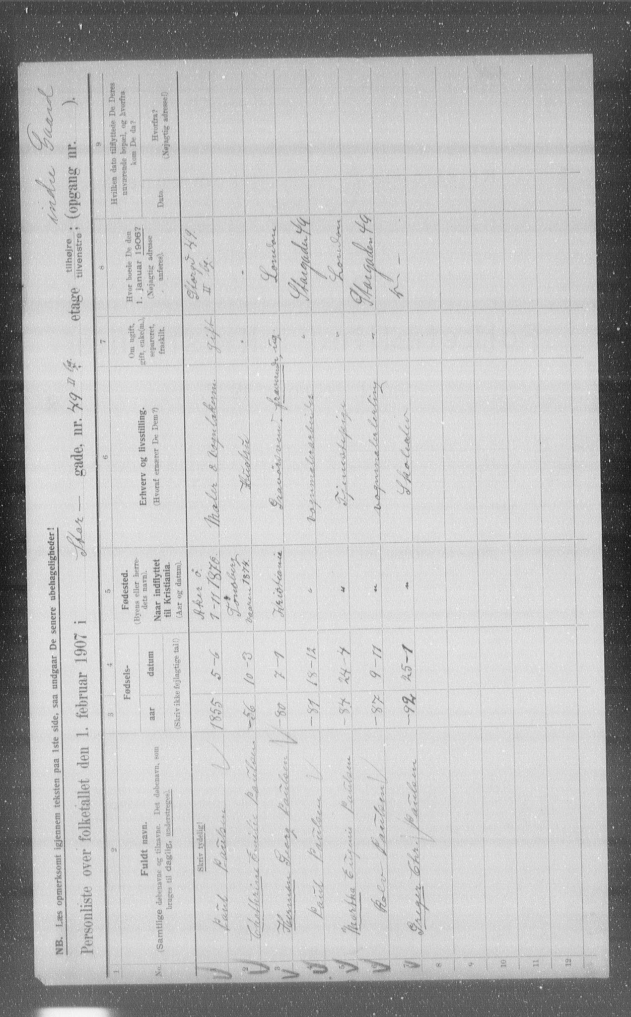 OBA, Municipal Census 1907 for Kristiania, 1907, p. 52720