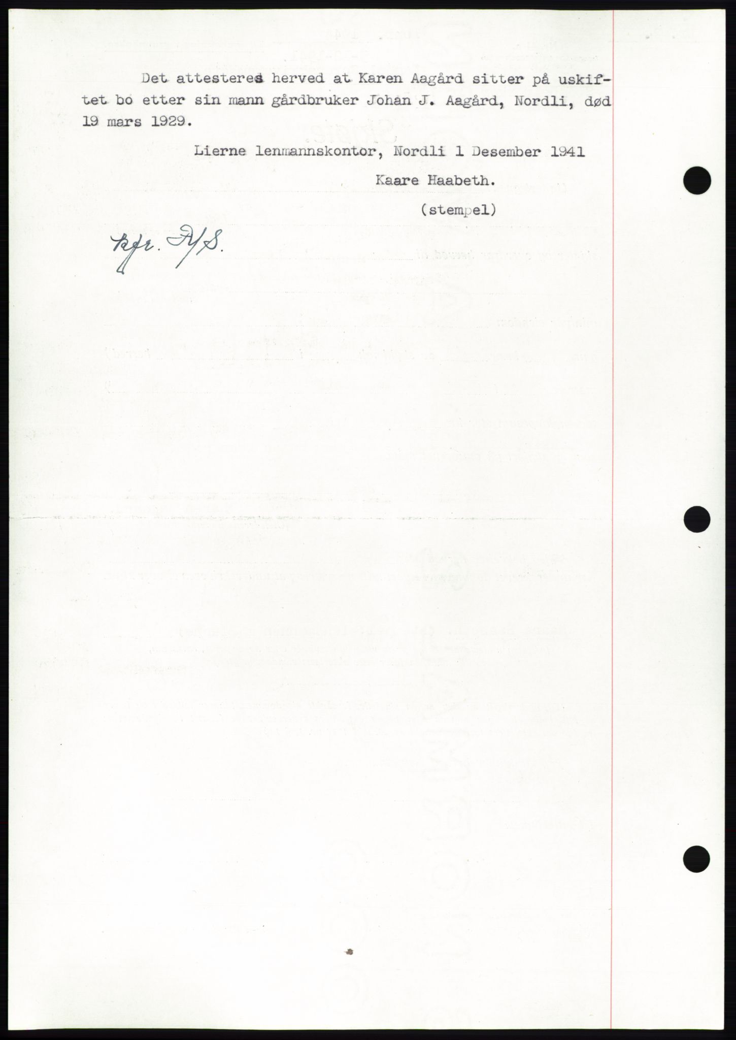 Namdal sorenskriveri, SAT/A-4133/1/2/2C: Mortgage book no. -, 1941-1942, Diary no: : 1944/1941