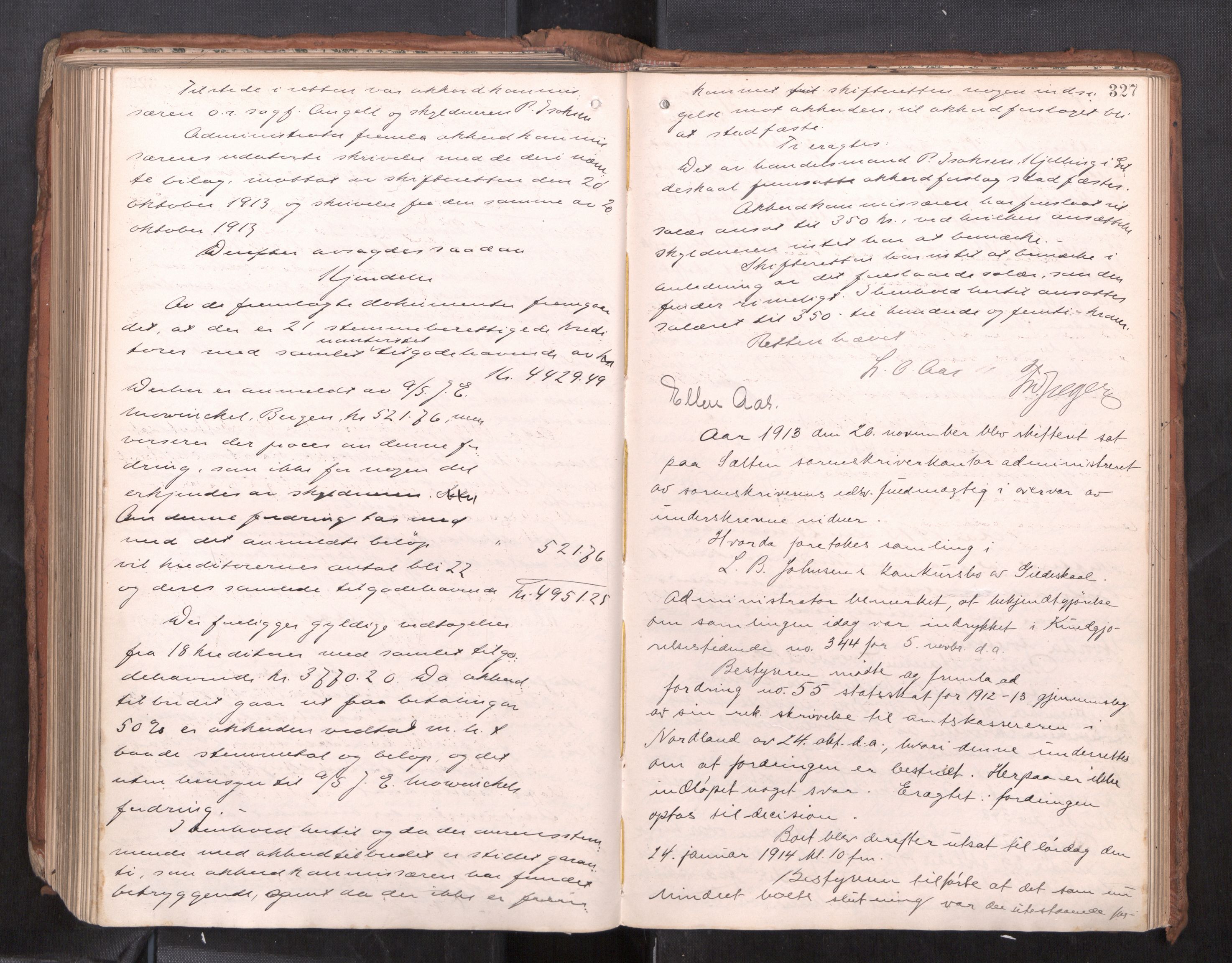 Salten sorenskriveri, AV/SAT-A-4578/1/3/3B/L0012: Skiftebehandlingsprotokoll, 1910-1915, p. 327