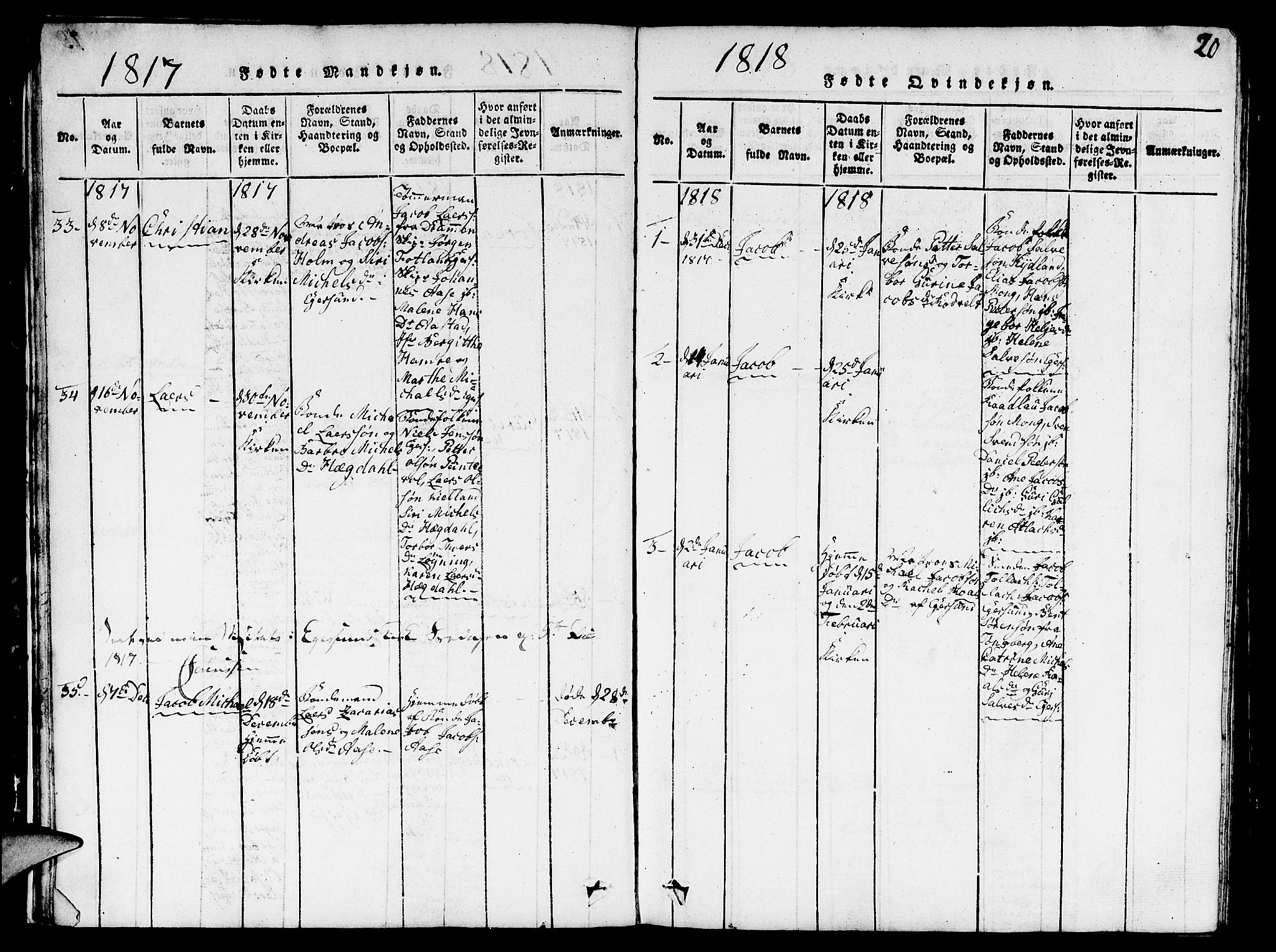 Eigersund sokneprestkontor, AV/SAST-A-101807/S09/L0001: Parish register (copy) no. B 1, 1815-1827, p. 20