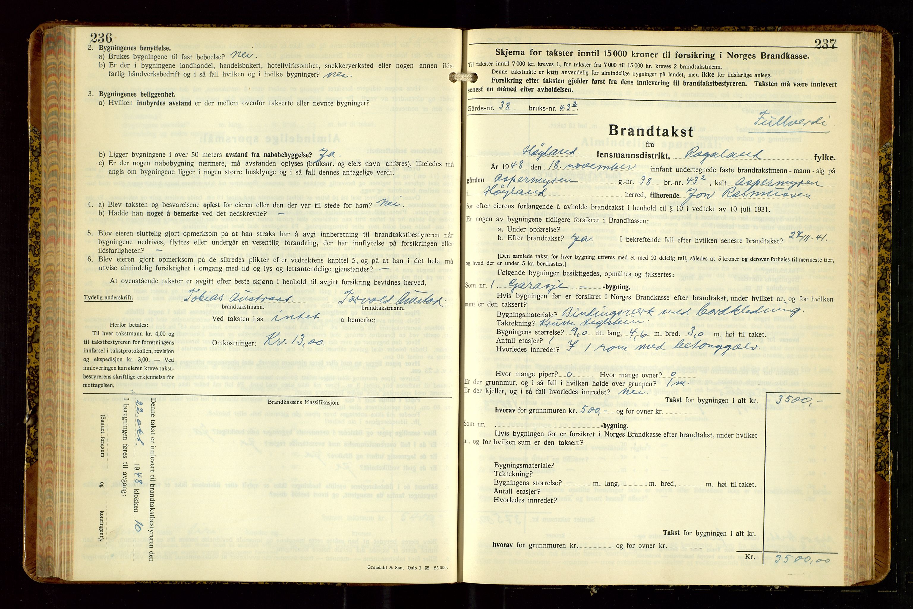 Høyland/Sandnes lensmannskontor, AV/SAST-A-100166/Gob/L0008: "Branntakstprotokoll", 1940-1952, p. 236-237