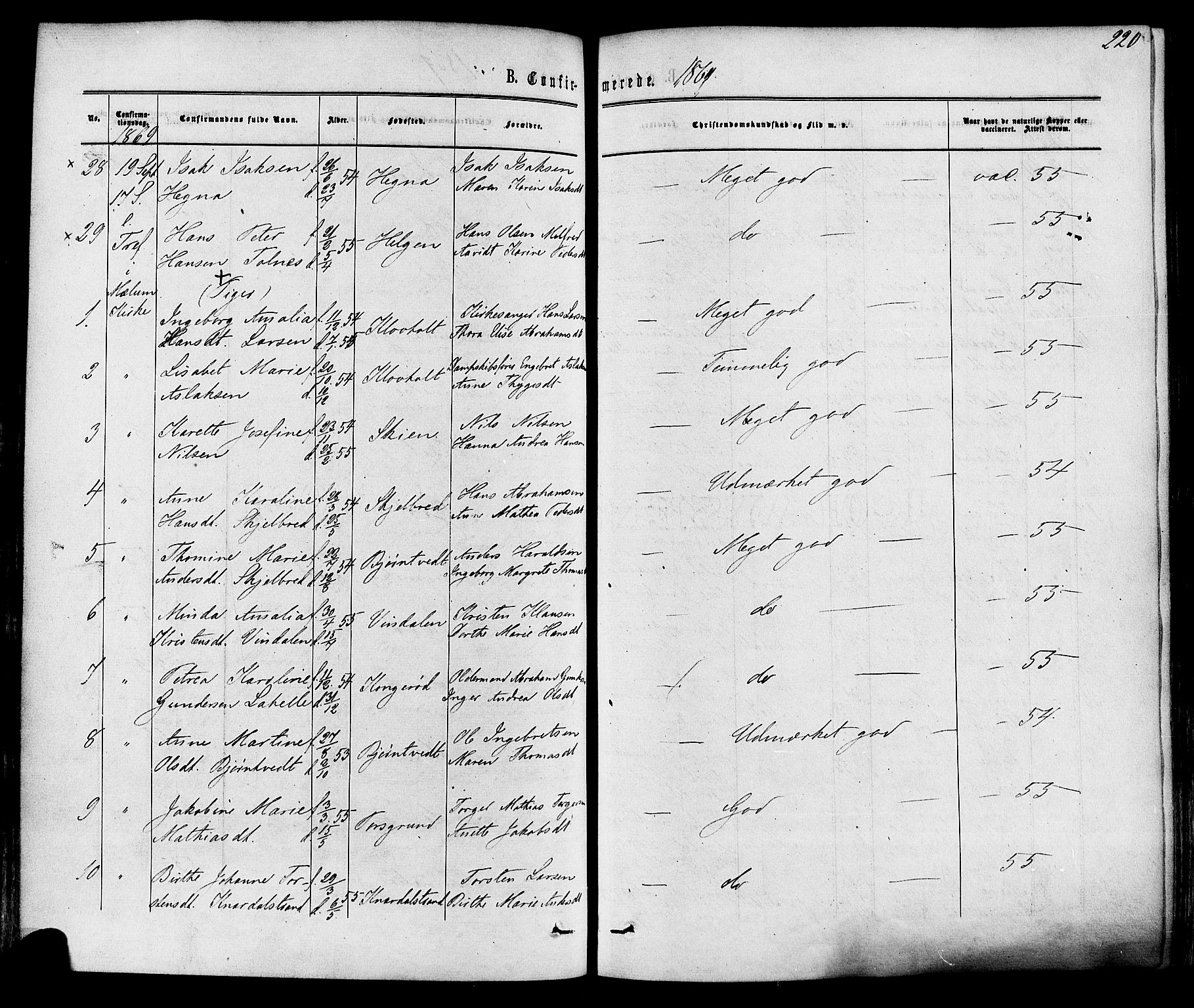 Solum kirkebøker, AV/SAKO-A-306/F/Fa/L0008: Parish register (official) no. I 8, 1865-1876, p. 220