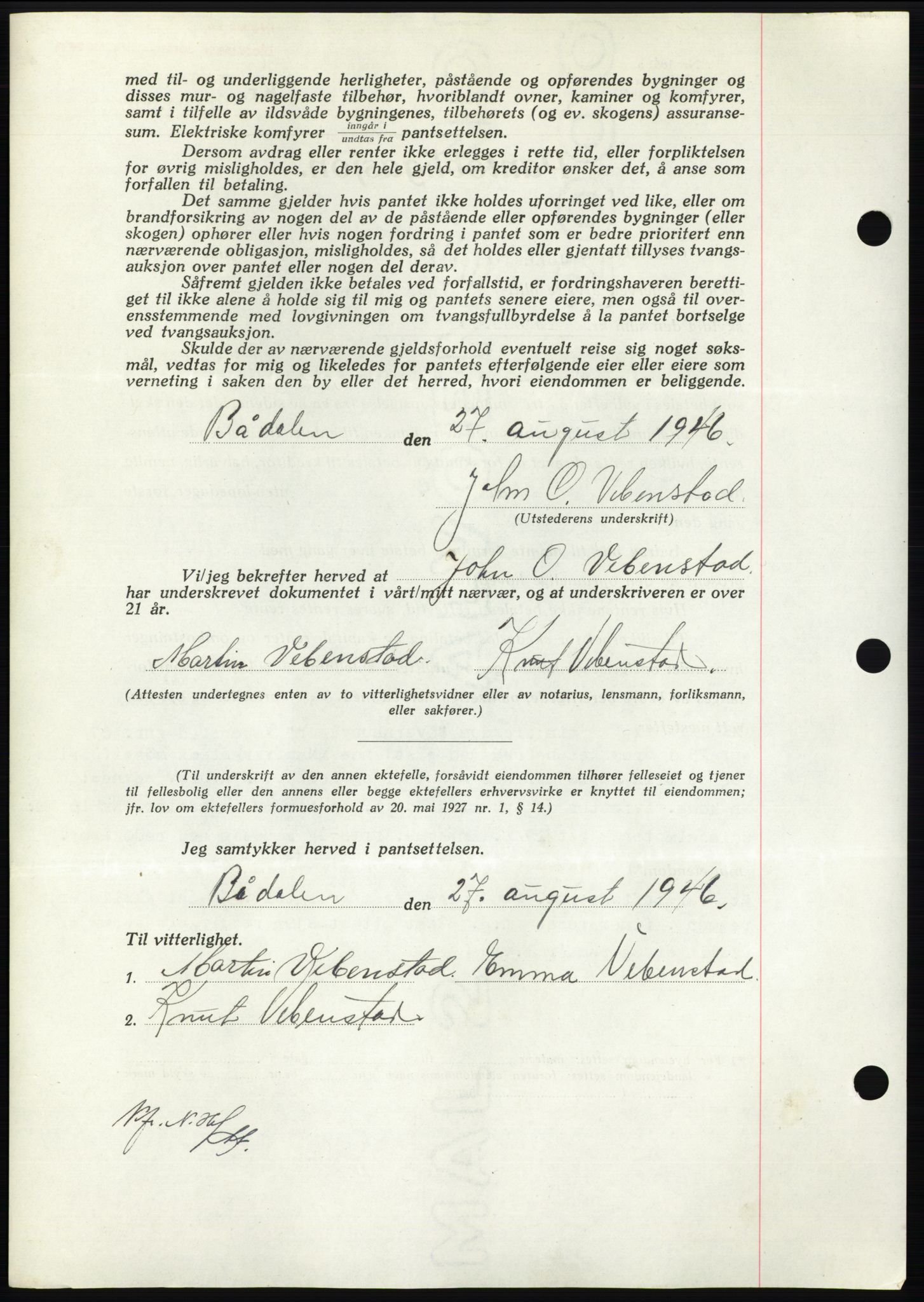 Nordmøre sorenskriveri, AV/SAT-A-4132/1/2/2Ca: Mortgage book no. B94, 1946-1946, Diary no: : 1726/1946