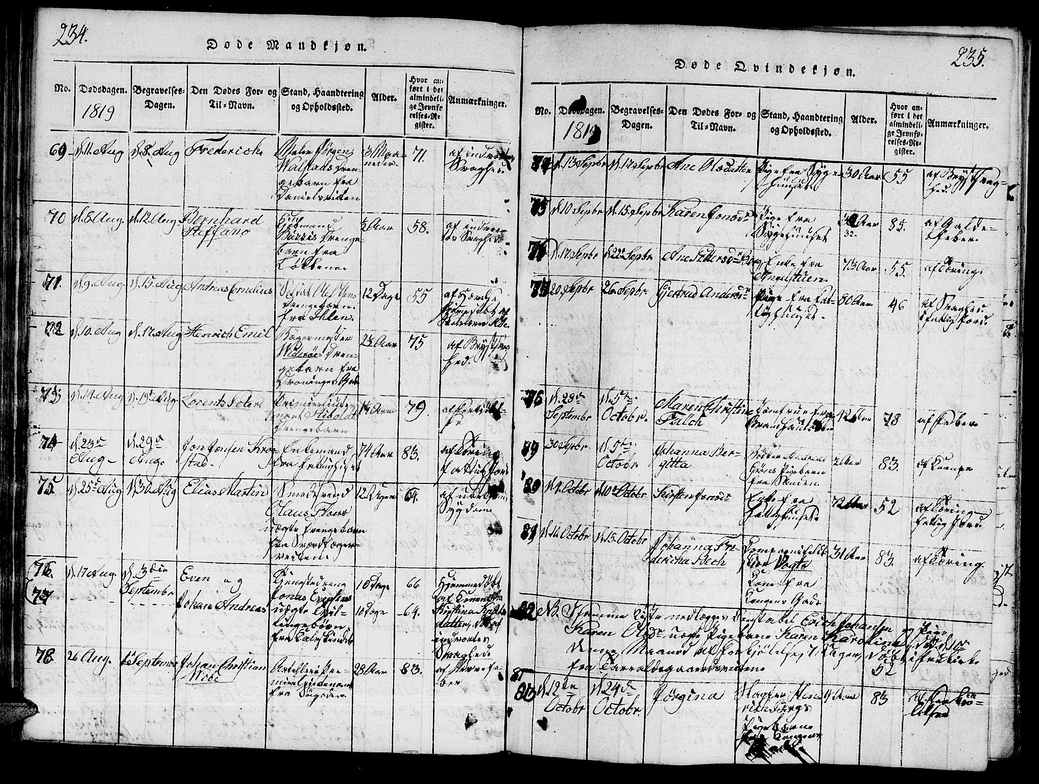 Ministerialprotokoller, klokkerbøker og fødselsregistre - Sør-Trøndelag, SAT/A-1456/601/L0043: Parish register (official) no. 601A11, 1815-1821, p. 234-235