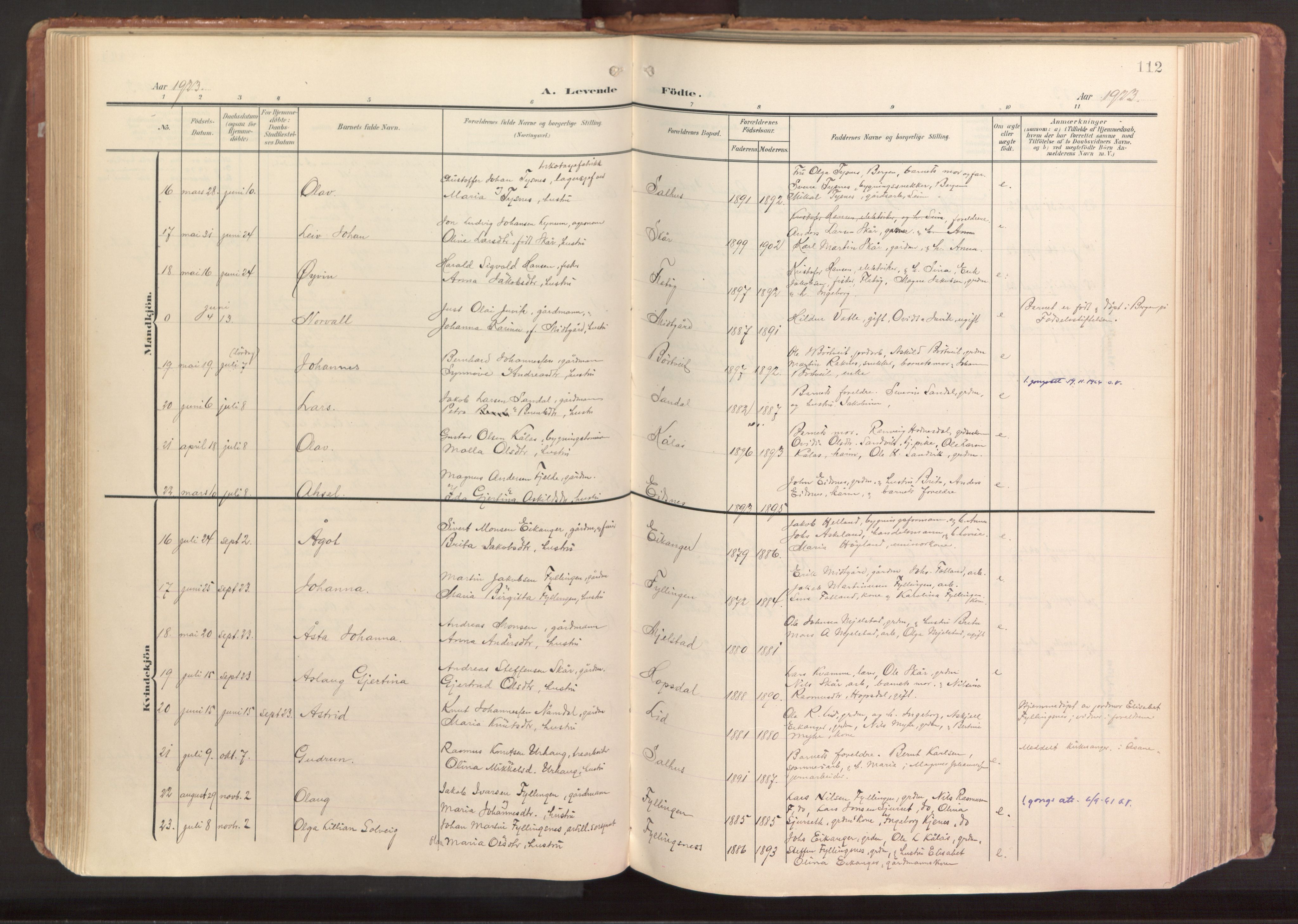 Hamre sokneprestembete, AV/SAB-A-75501/H/Ha/Haa/Haab/L0002: Parish register (official) no. B 2, 1905-1924, p. 112